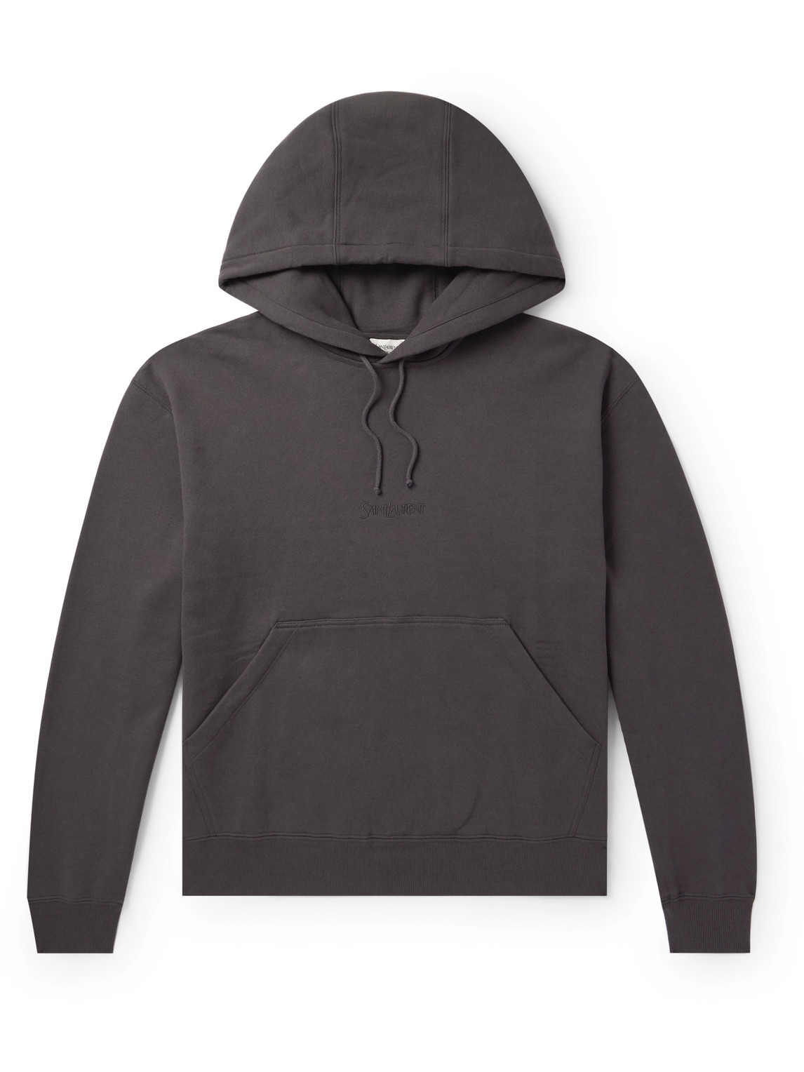 Saint Laurent Logo-embroidered Cotton-jersey Hoodie In Gray
