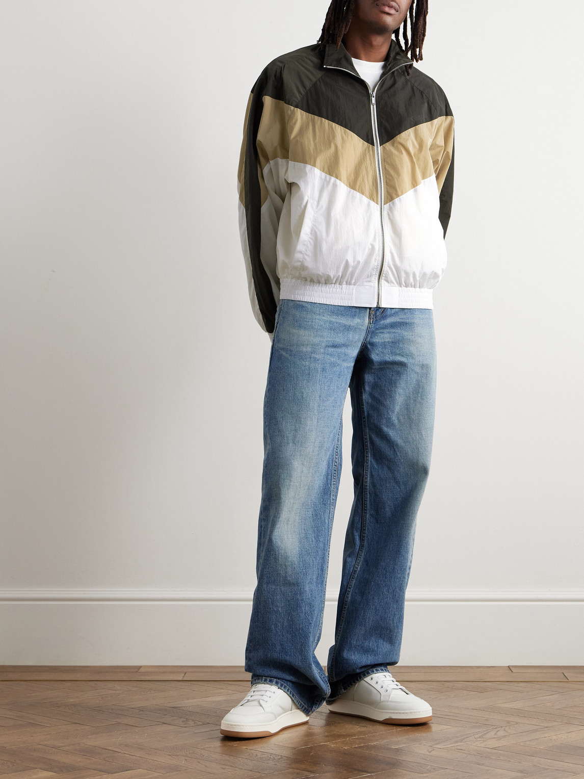 Saint Laurent Logo-print Panelled Shell Track Jacket In White