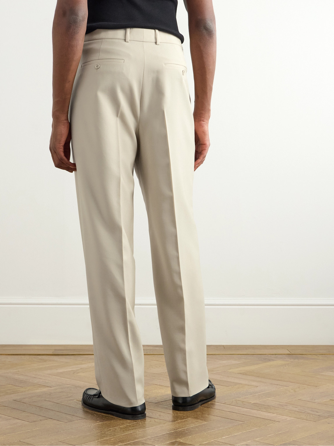 Saint Laurent Tapered Pleated Grain De Poudre Wool Trousers In Neutrals