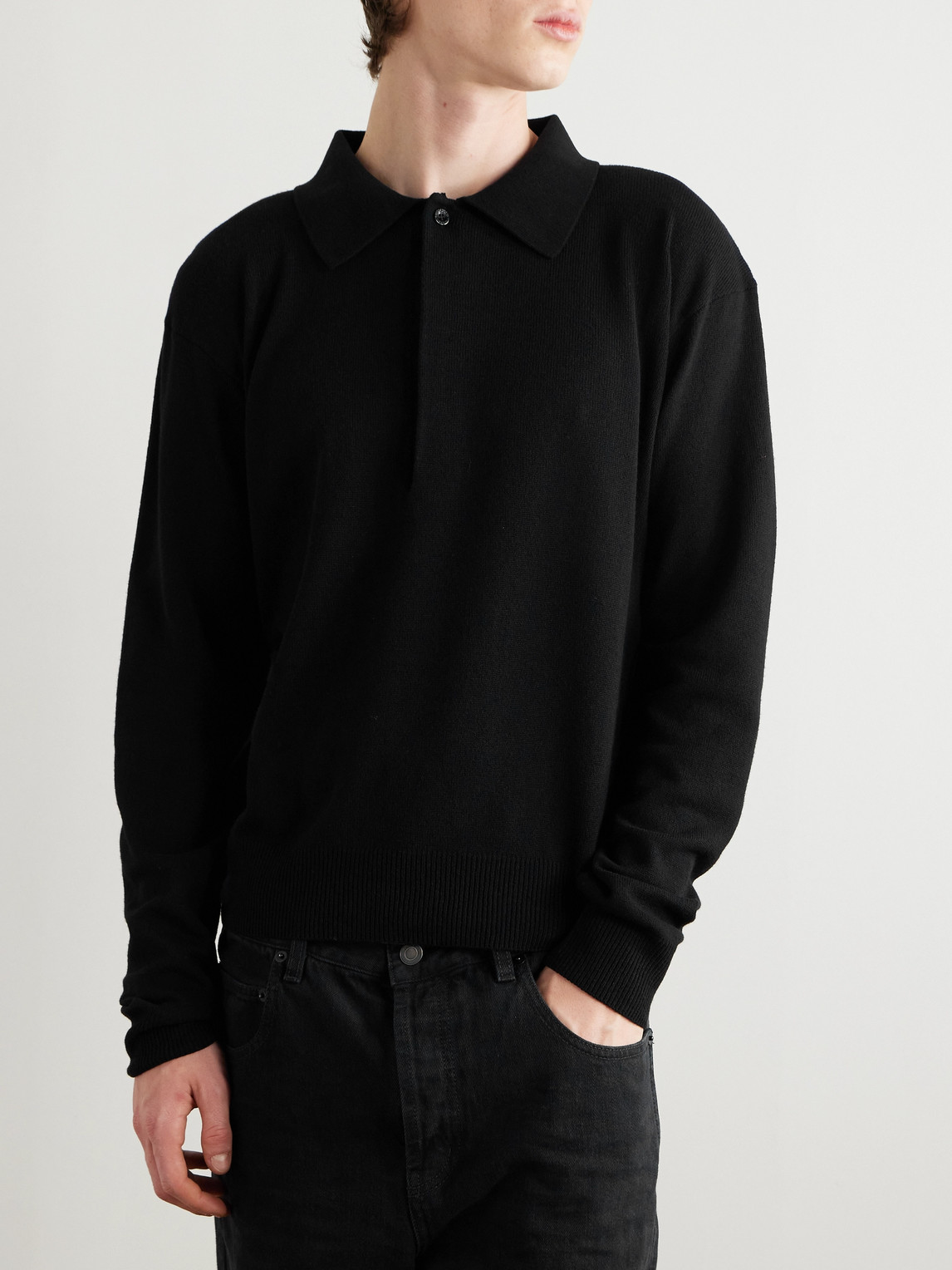 Saint Laurent Wool Polo Sweater In Black