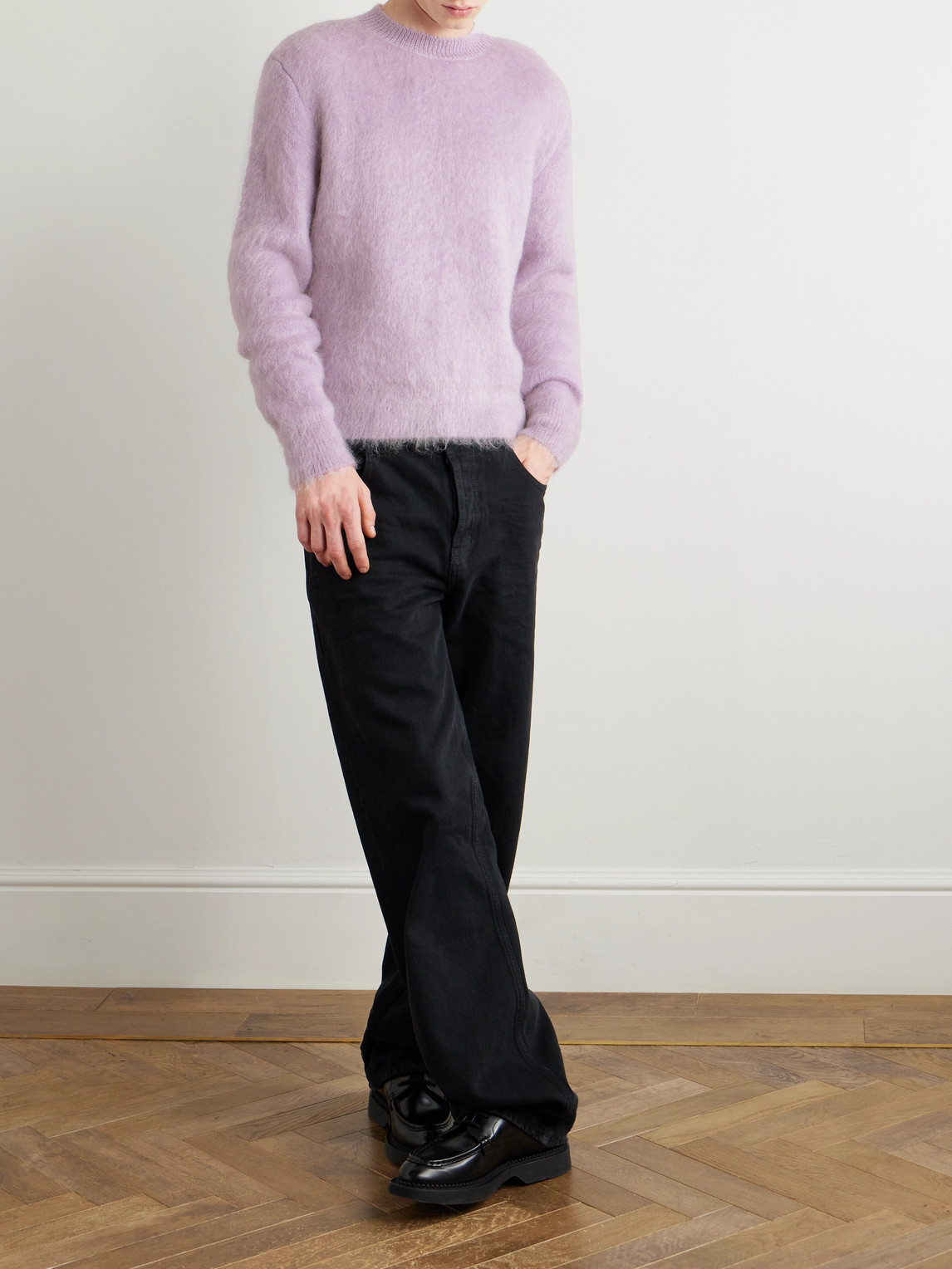 Saint Laurent Slim-fit Mohair-blend Sweater In Purple
