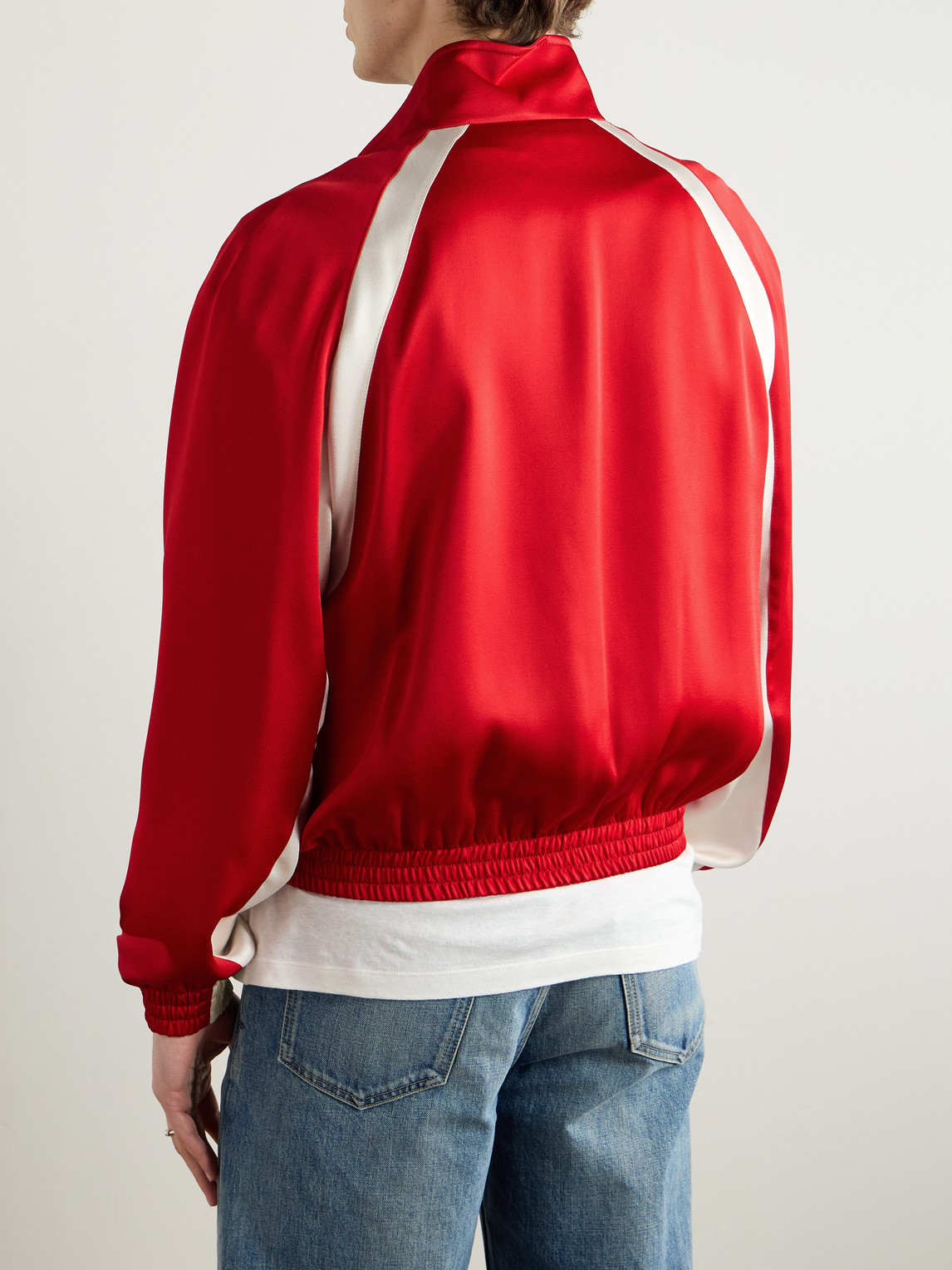 Saint Laurent Teddy Jacket With Contrast Panels And High Collar In Red