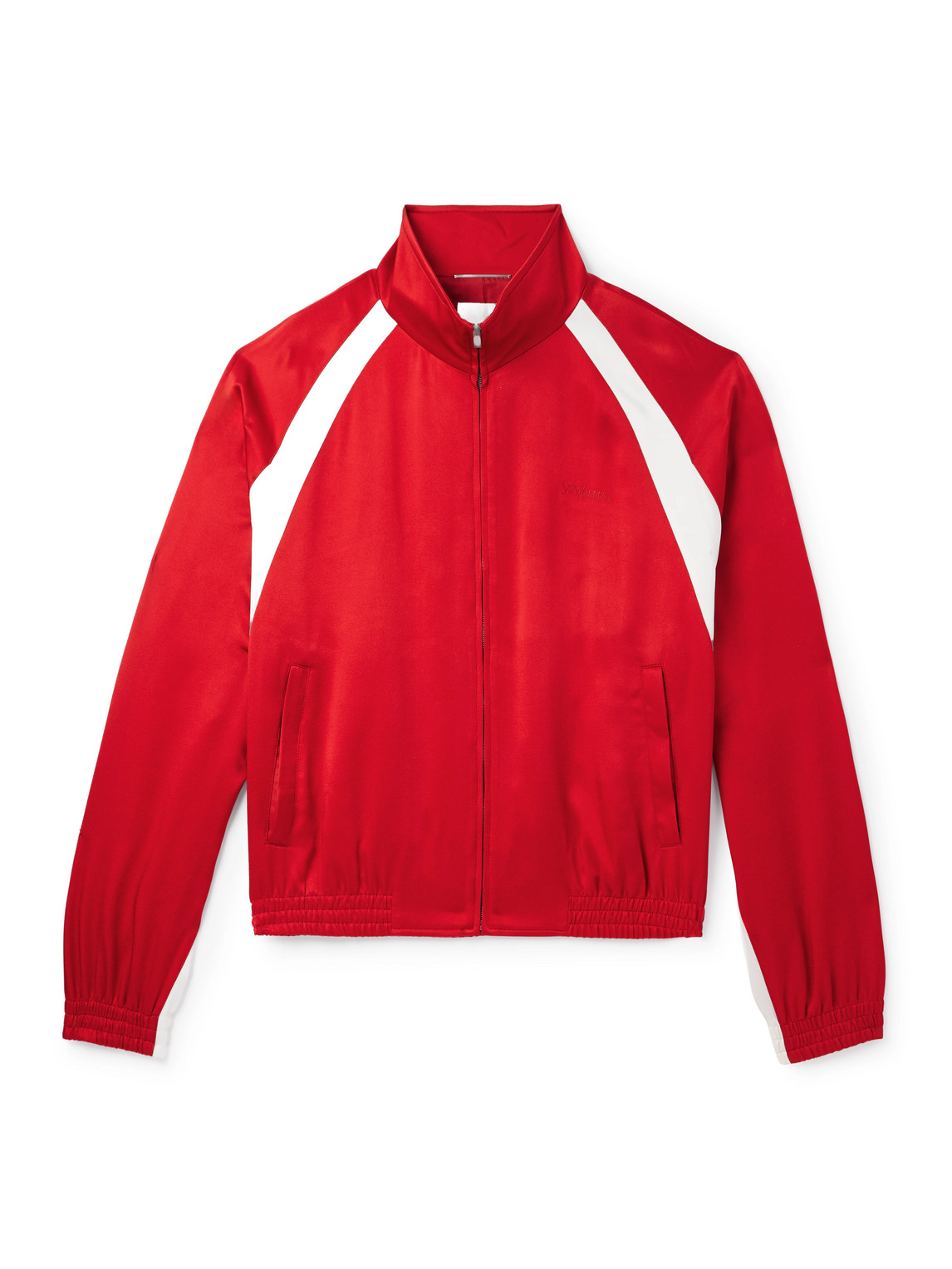 Saint Laurent Teddy Jacket With Contrast Panels And High Collar In Red