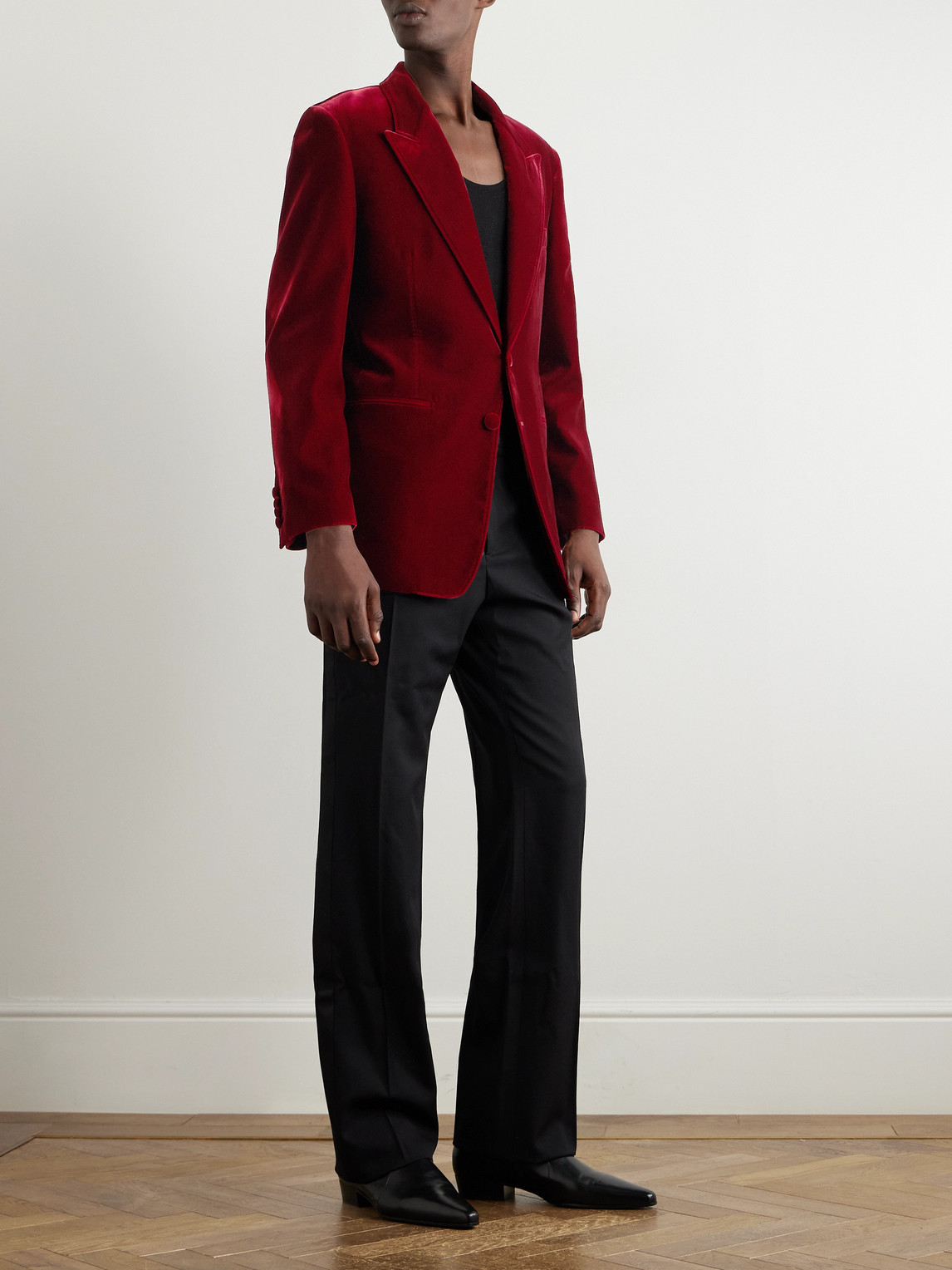 Saint Laurent Lapel Long-sleeved Suit Coat In Red