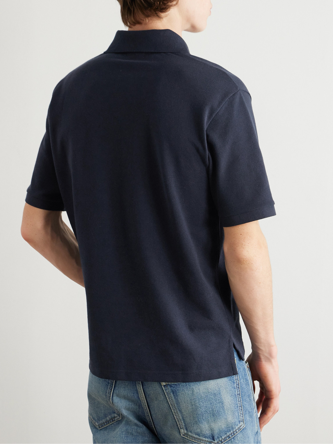 Saint Laurent Embroidered Monogram Polo Shirt In Blue