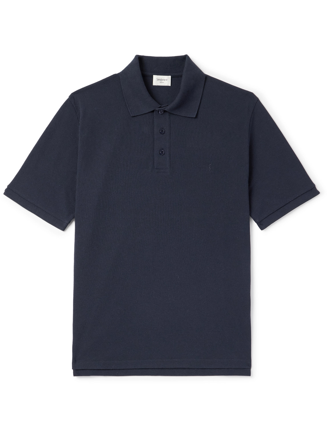 Saint Laurent Embroidered Monogram Polo Shirt In Blue