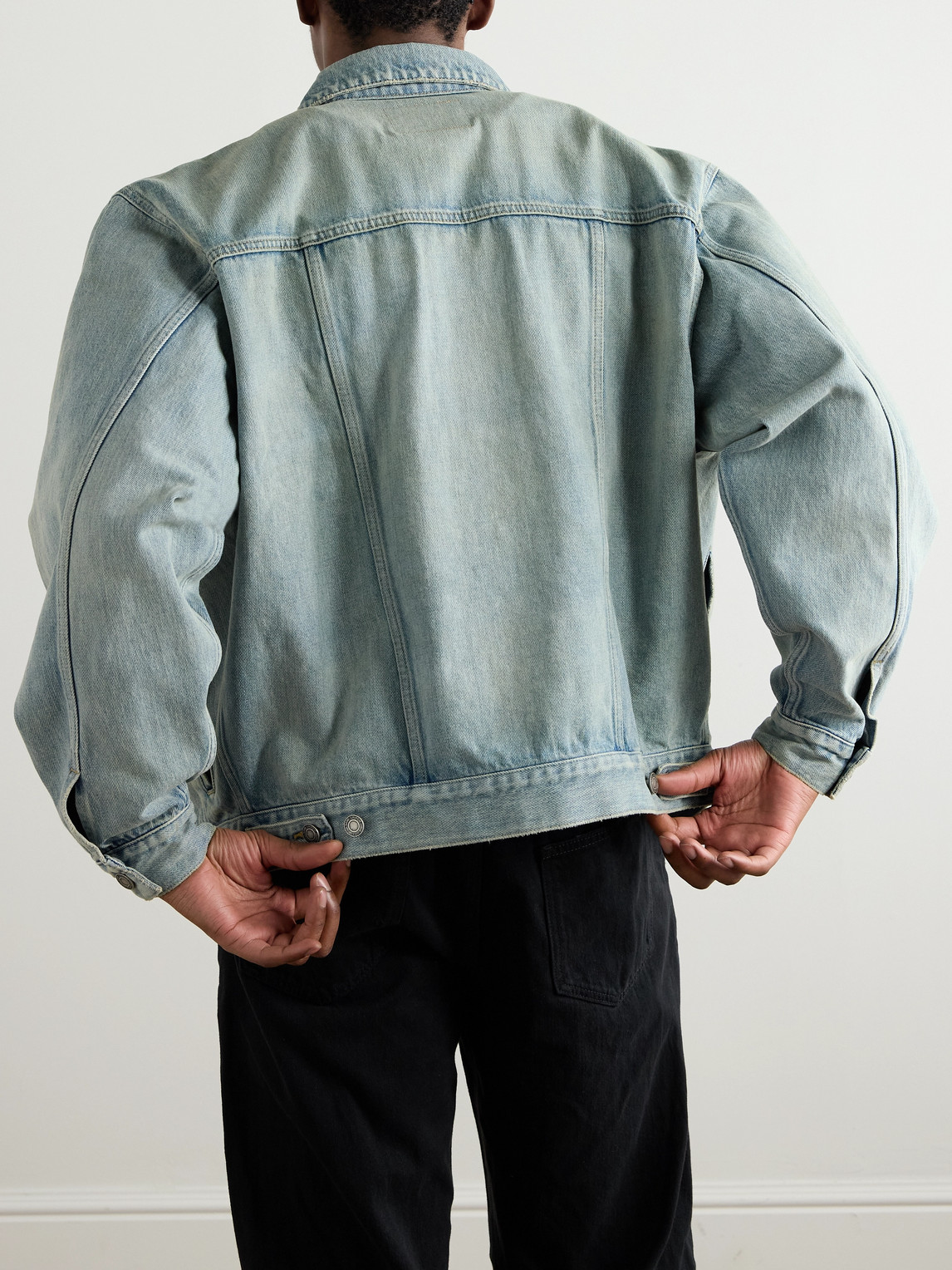 Saint Laurent Structured Denim Trucker Jacket With Pockets In Blue