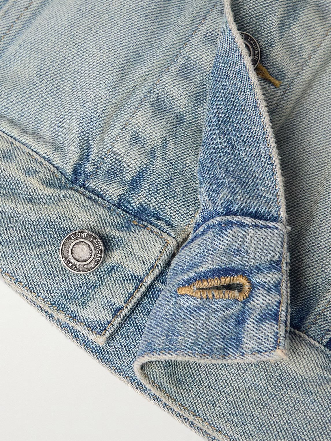Saint Laurent Structured Denim Trucker Jacket With Pockets In Blue