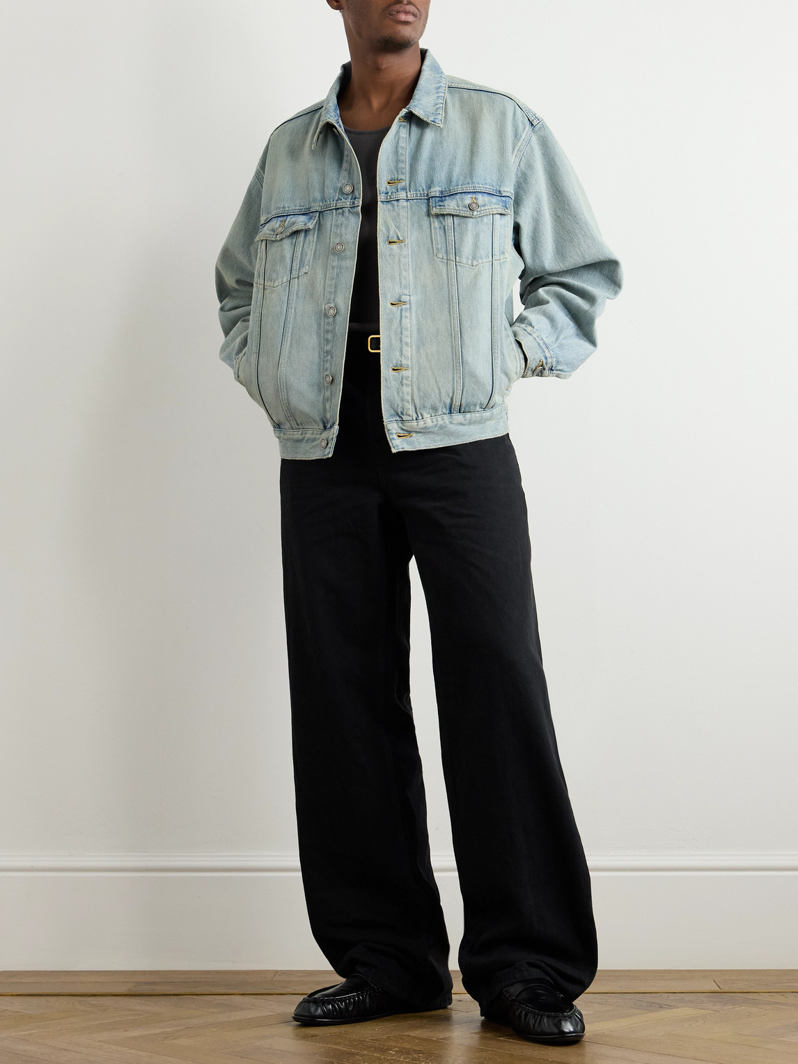 Saint Laurent Structured Denim Trucker Jacket With Pockets In Blue