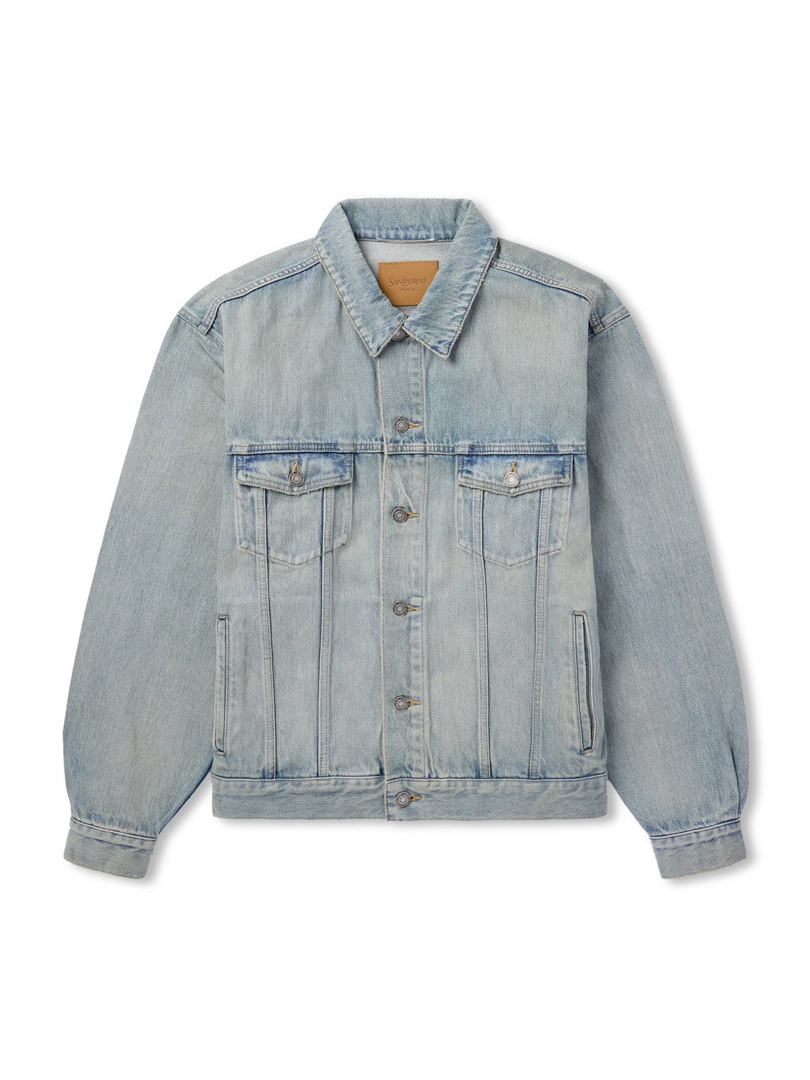 Saint Laurent Structured Denim Trucker Jacket With Pockets In Blue