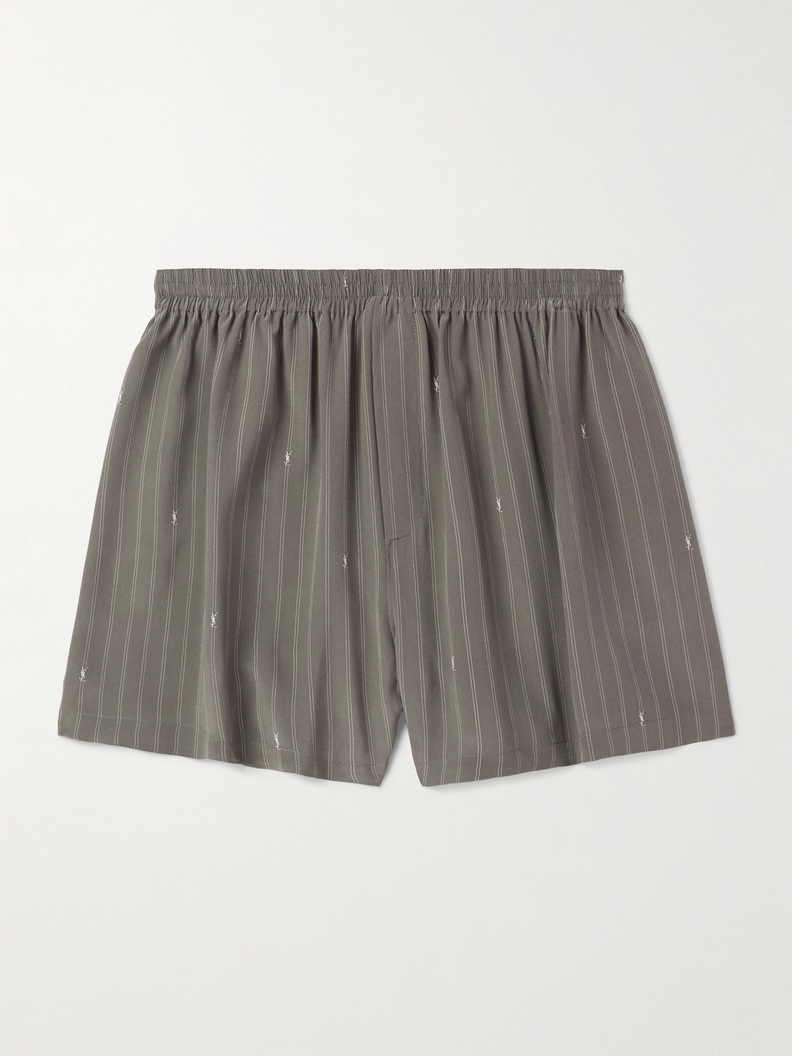 Saint Laurent Straight-Leg Logo-Print Pinstriped Silk Shortsen