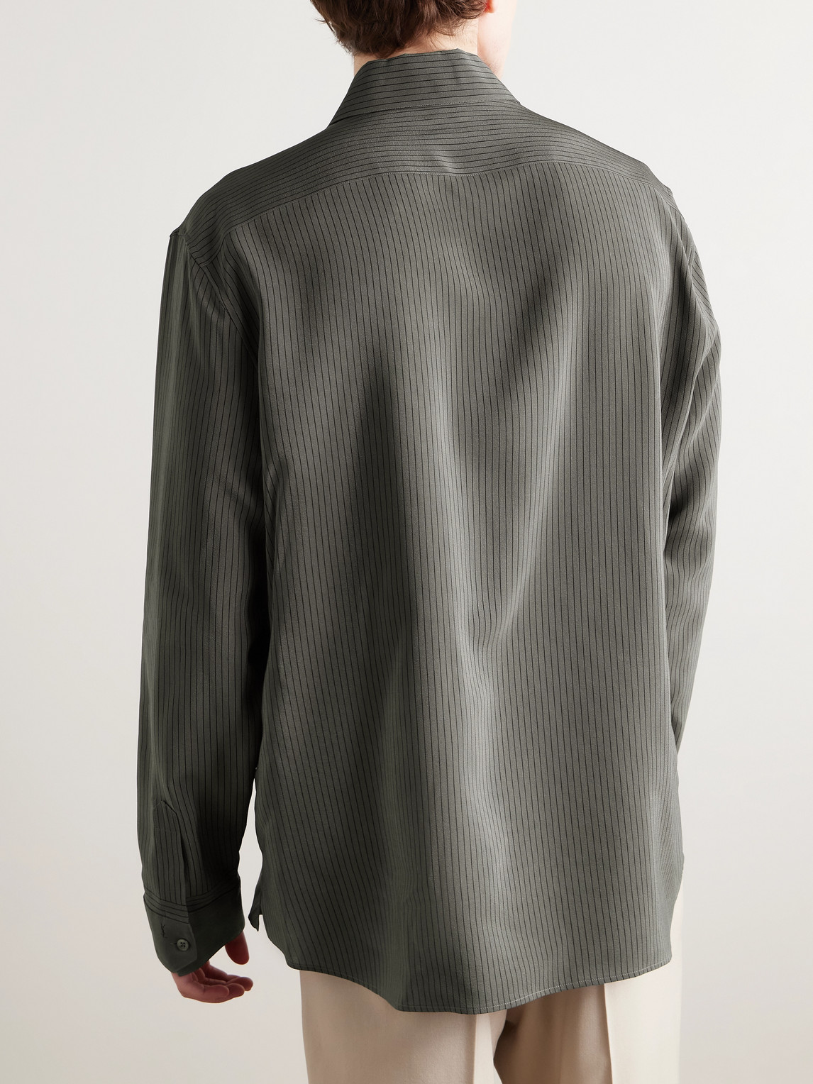 Saint Laurent Striped Silk Shirt In Gray