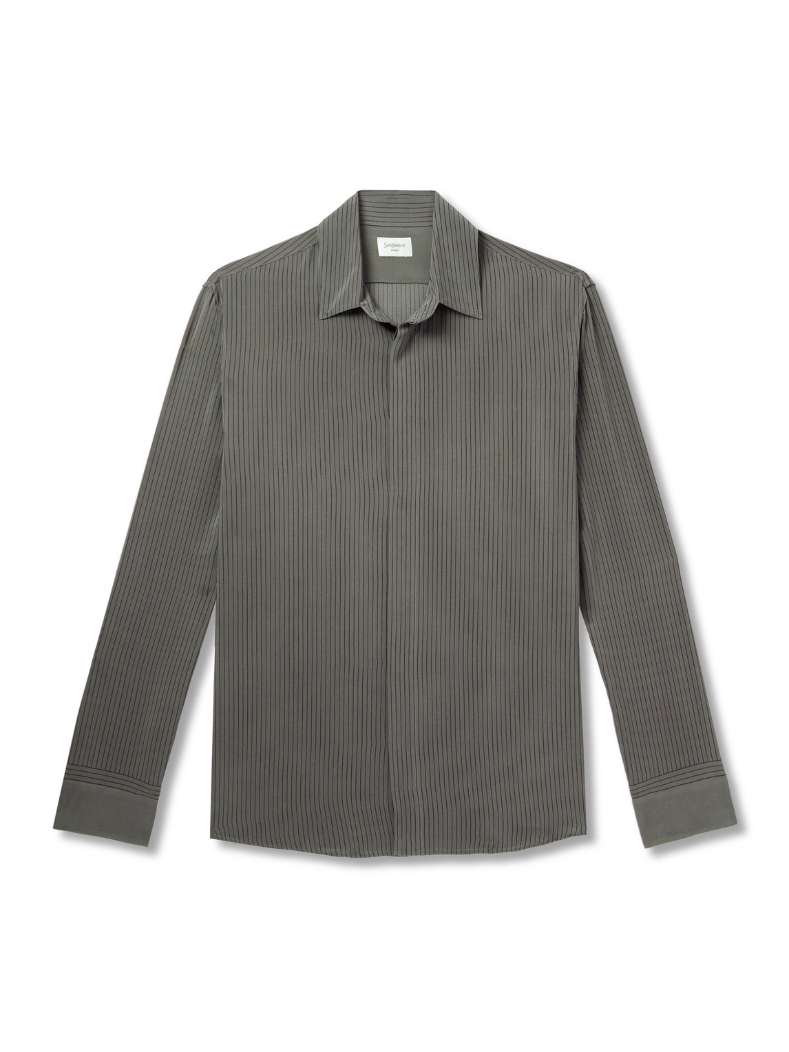 Saint Laurent Striped Silk Shirt In Gray