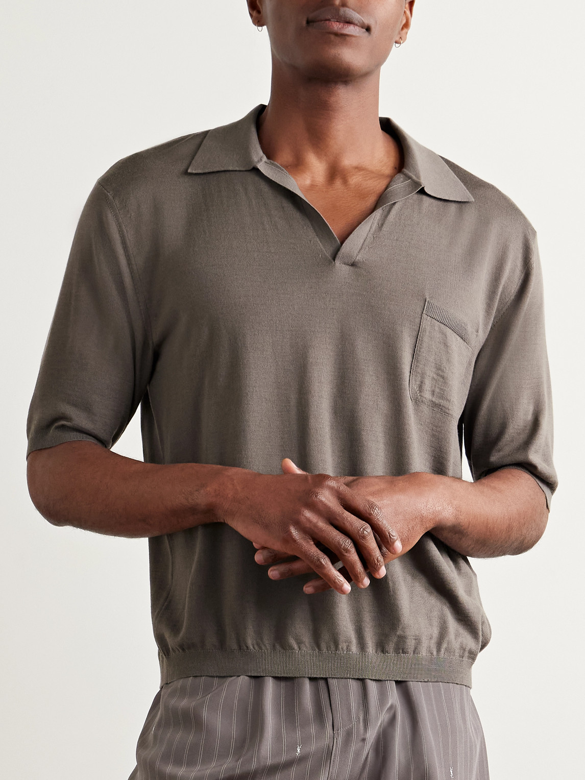 Saint Laurent Wool Polo Shirt In Gray