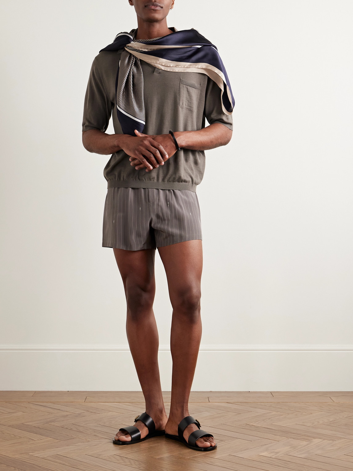 Saint Laurent Wool Polo Shirt In Gray