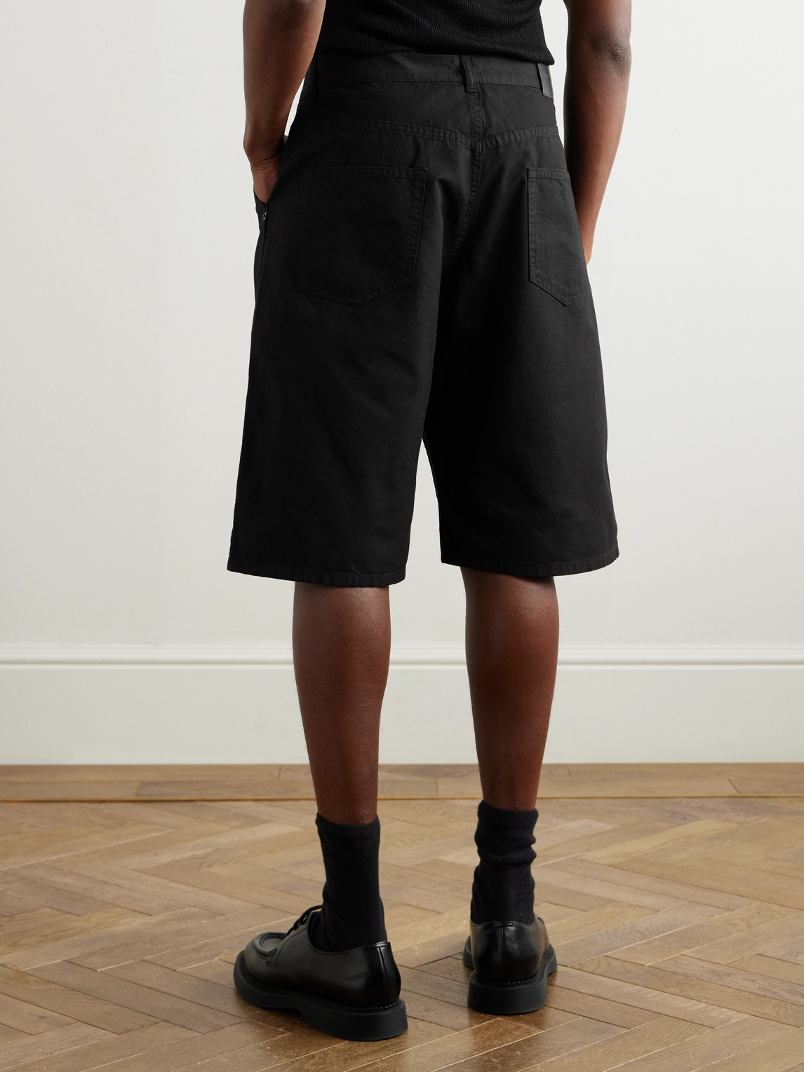 Saint Laurent Wide-leg Cotton-canvas Shorts In Black