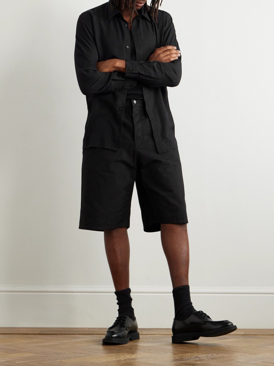 Saint Laurent Wide-leg Cotton-canvas Shorts In Black