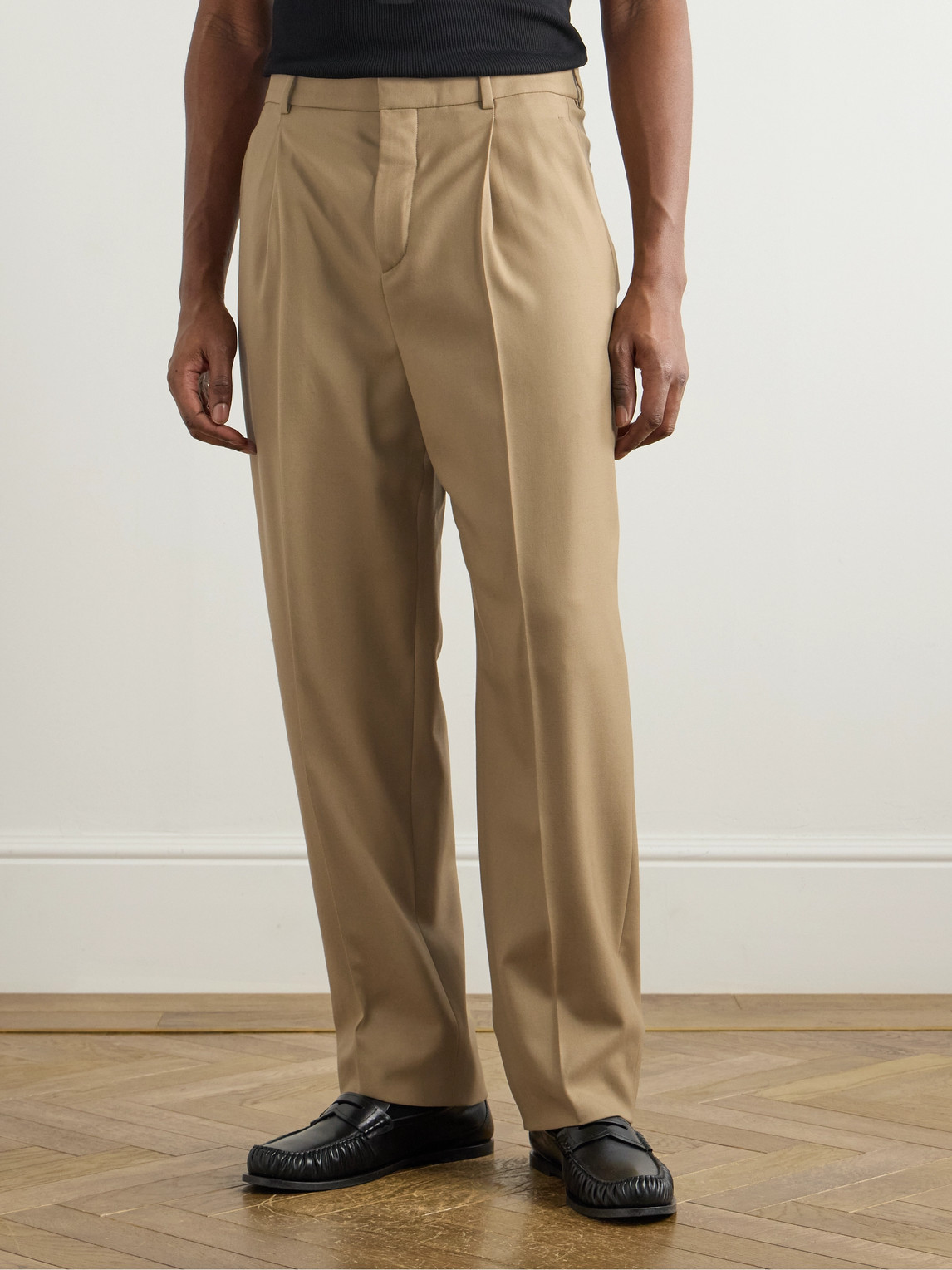 Saint Laurent Tapered Pleated Grain De Poudre Wool Trousers In Neutrals