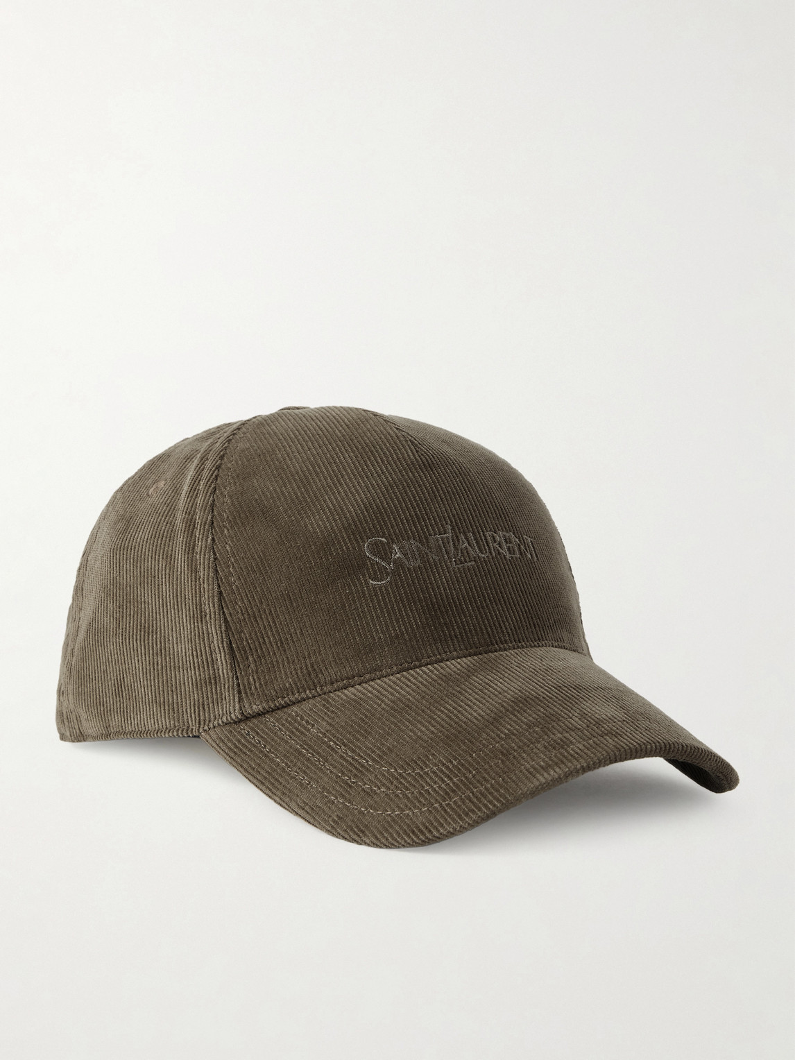 Saint Laurent Logo-embroidered Cotton-corduroy Baseball Cap In Brown