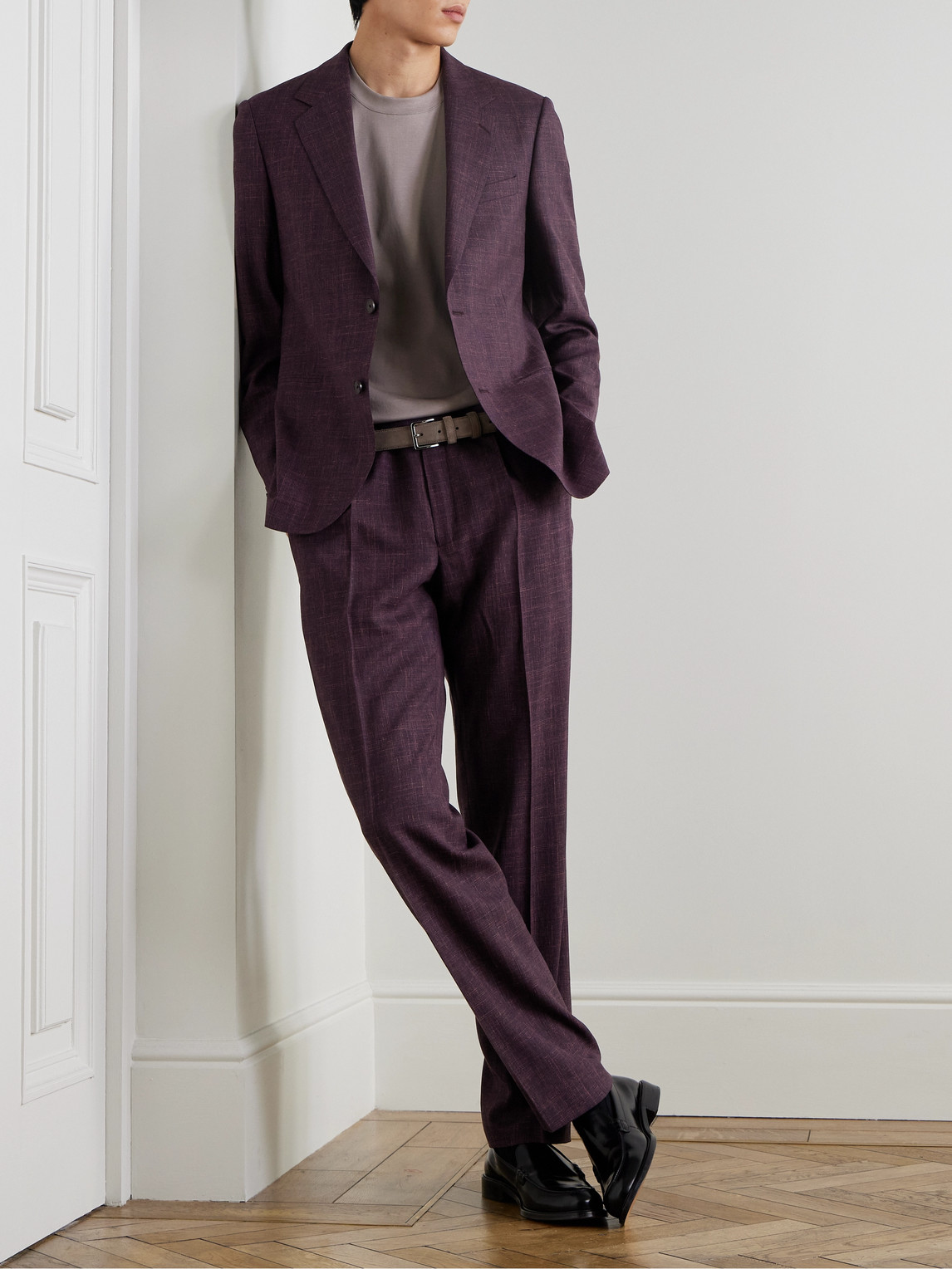 Mike Straight-Leg Pleated Wool, Silk and Linen-Blend Suit Trousers — 2
