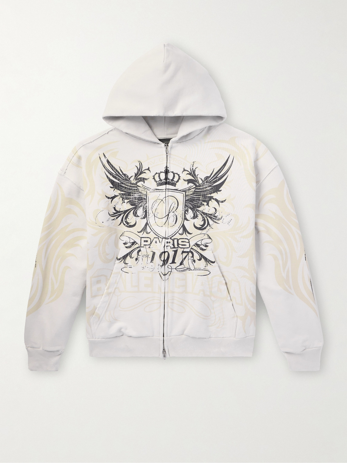 Balenciaga Tacky Embellished Metallic Logo-Print Cotton-Jersey Zip-Up Hoodie - Men