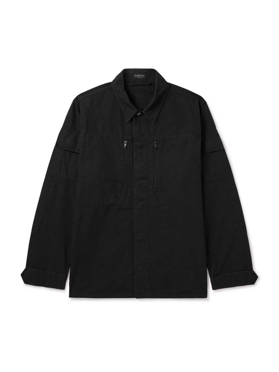 Balenciaga Dark Gray Shirt With Patched Chest Pockets In Ripstop Cotton Man In Black