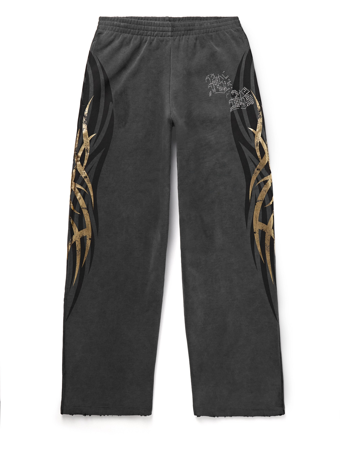 BALENCIAGA TACKY WIDE-LEG CRYSTAL-EMBELLISHED PRINTED COTTON-JERSEY SWEATPANTS