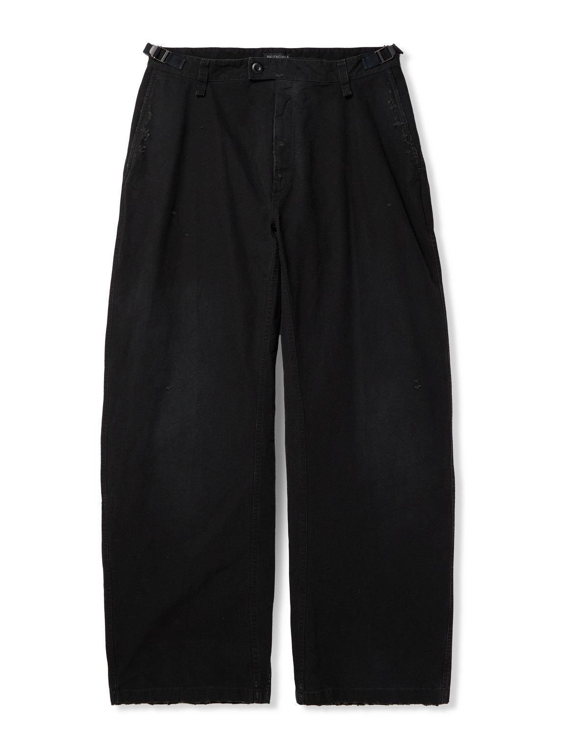 Balenciaga Wide-leg Distressed Cotton Cargo Trousers In Black