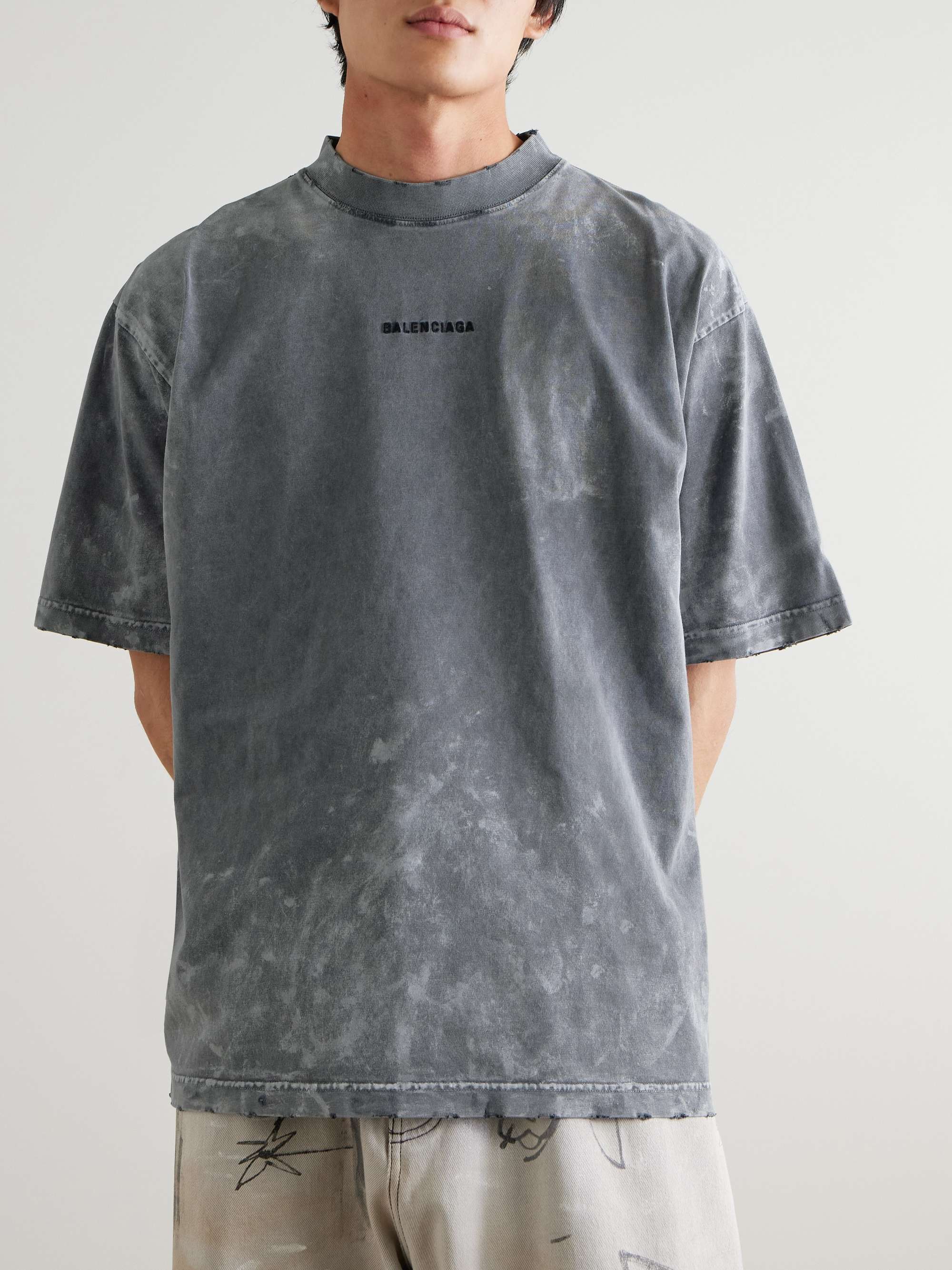 BALENCIAGA Oversized Distressed Logo-Embroidered Printed BALENCIAGA Oversized Distressed Logo-Embroidered Printed