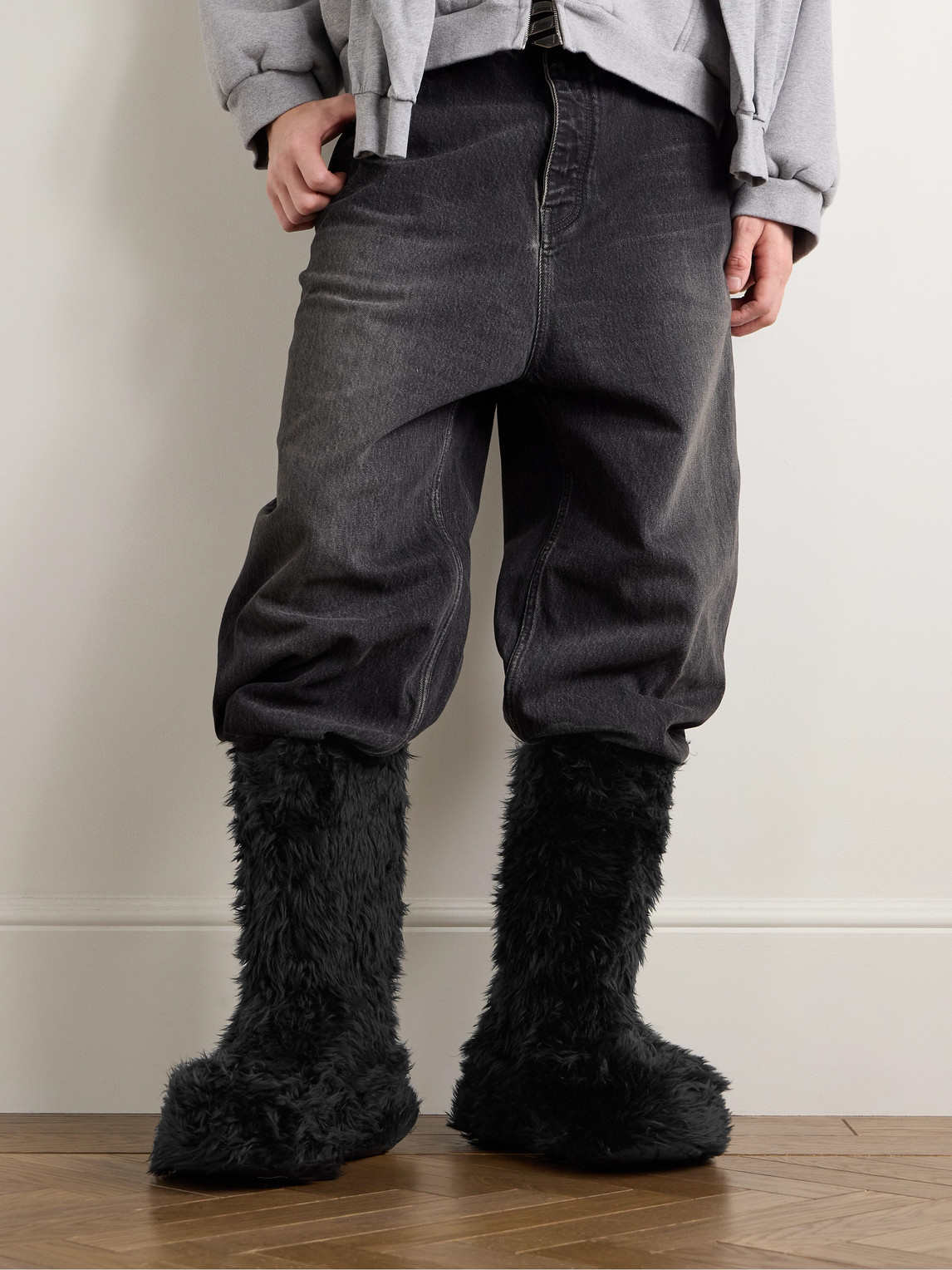Balenciaga Crocs Faux Fur And Rubber Platform Boots In Black