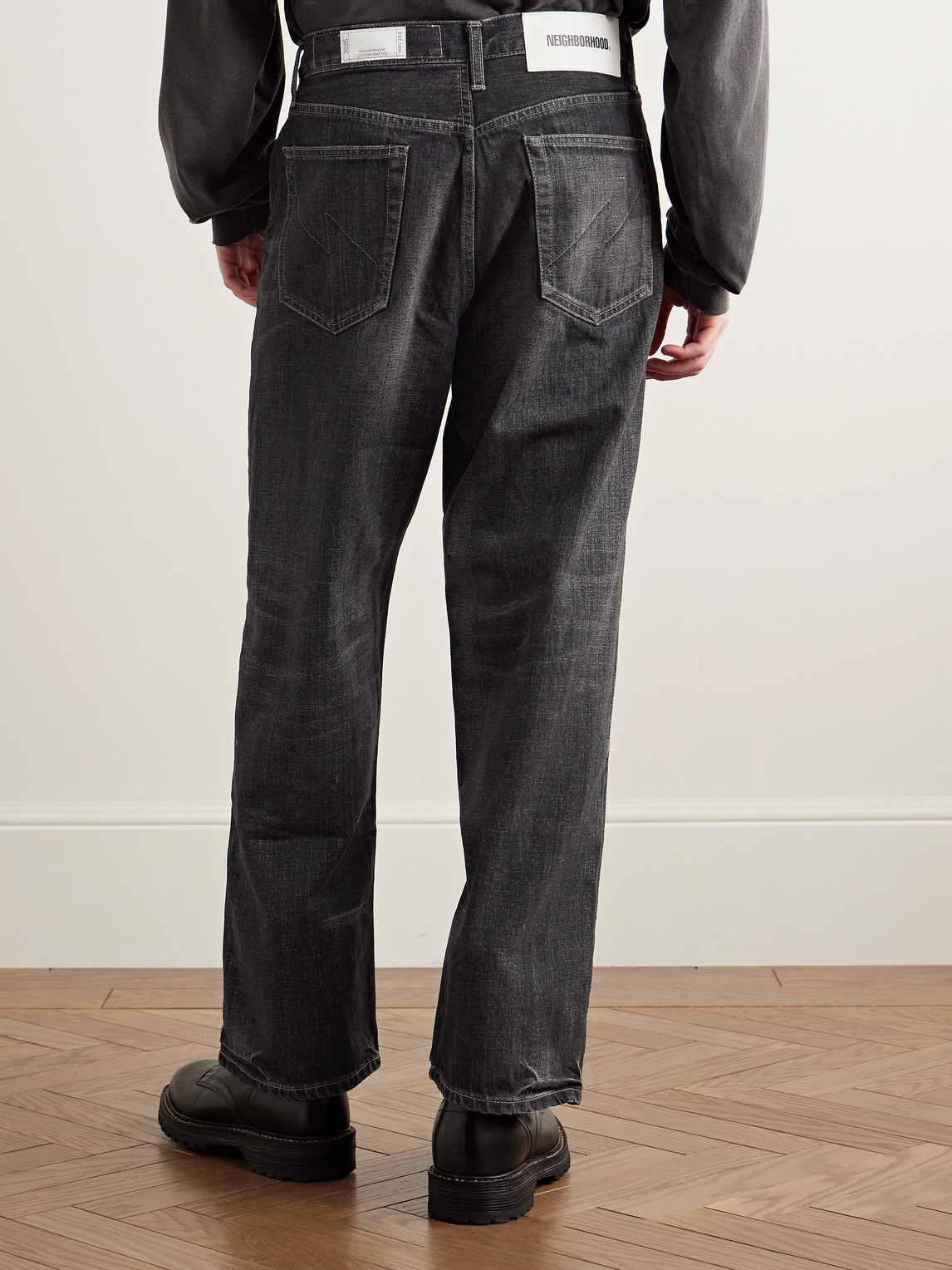 Shop Neighborhood Straight-leg Selvedge Jeans In Black