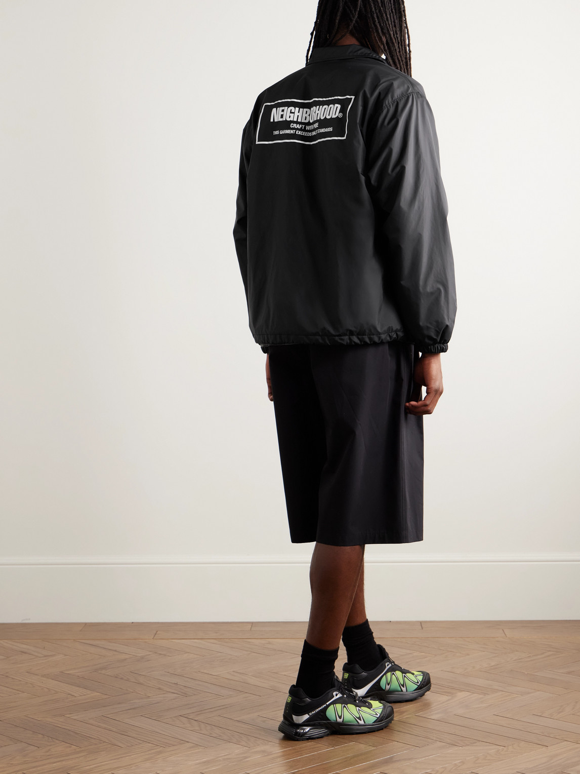 Shop Neighborhood Logo-print Shell Jacket In Black
