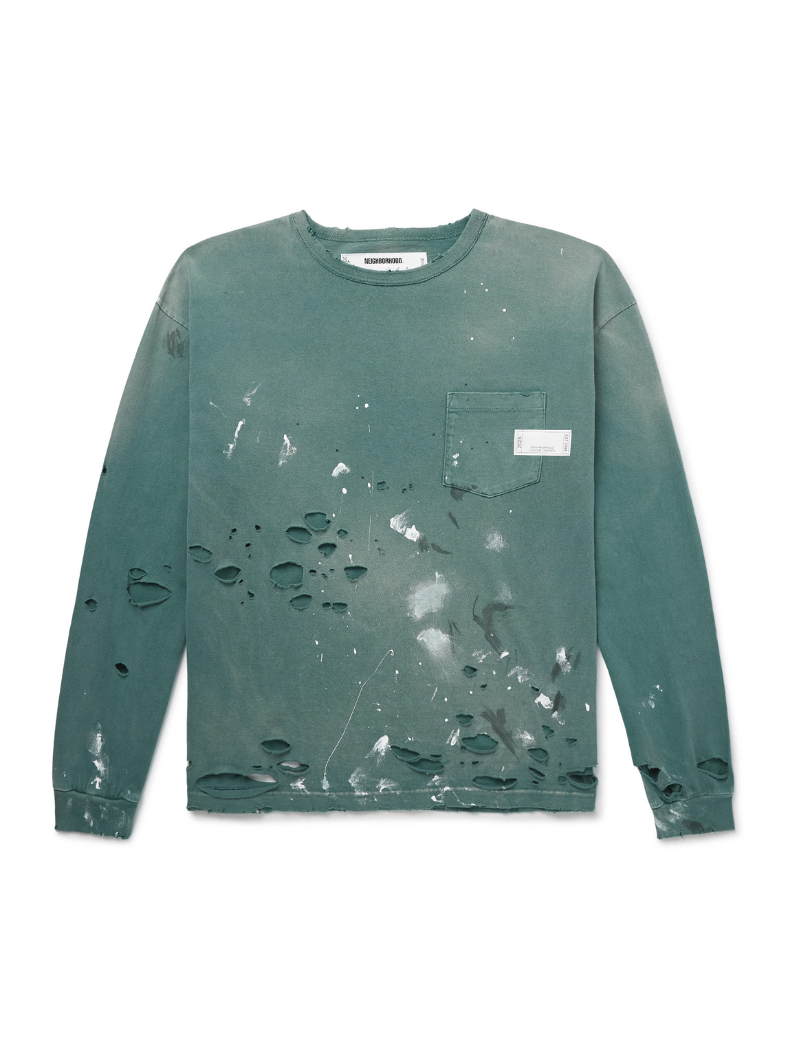 Neighborhood Savage Distressed Paint-splattered Cotton-jersey T-shirt In Green