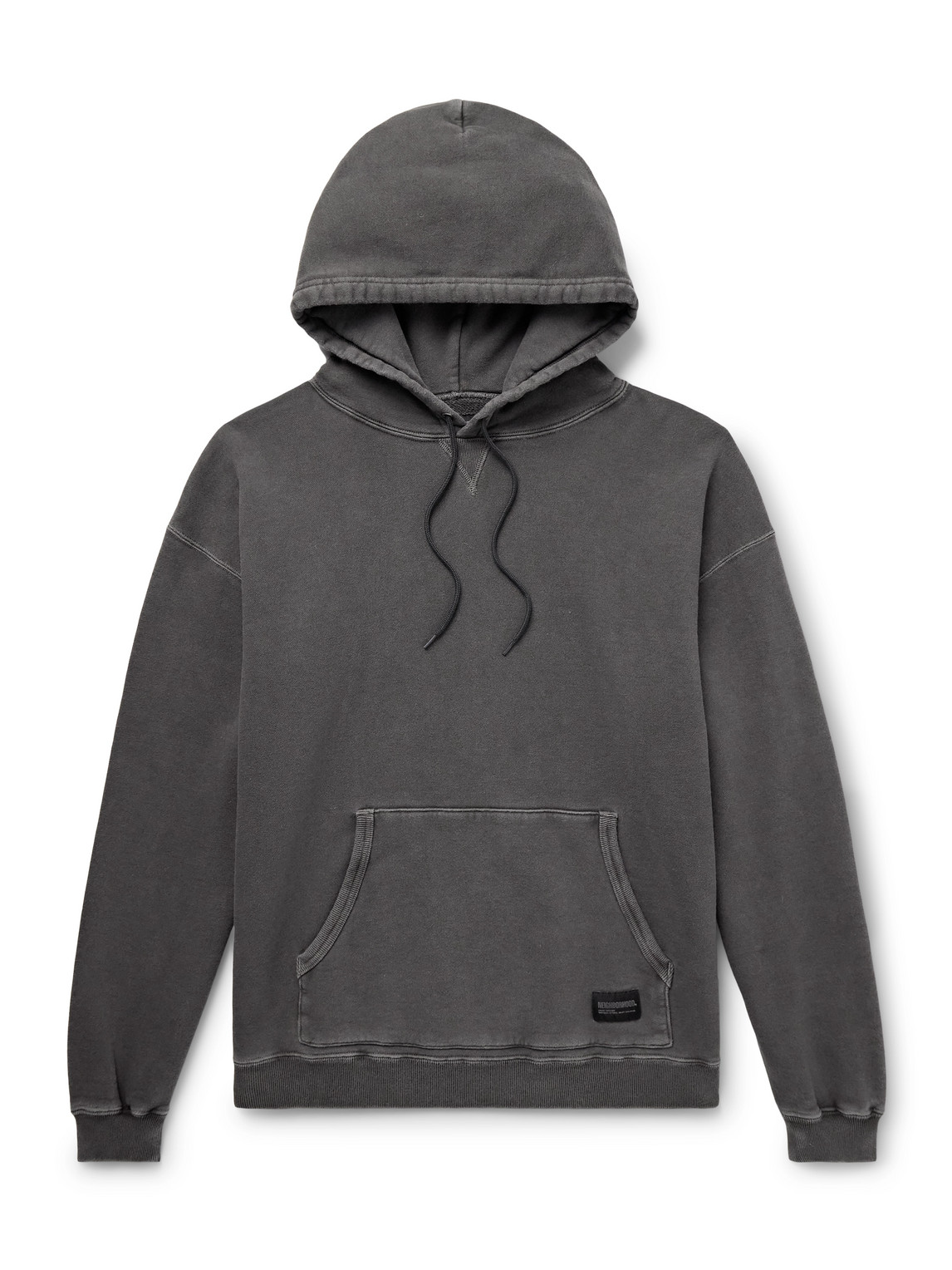 Neighborhood Pigment-dyed Logo-appliquéd Cotton-jersey Hoodie In Black