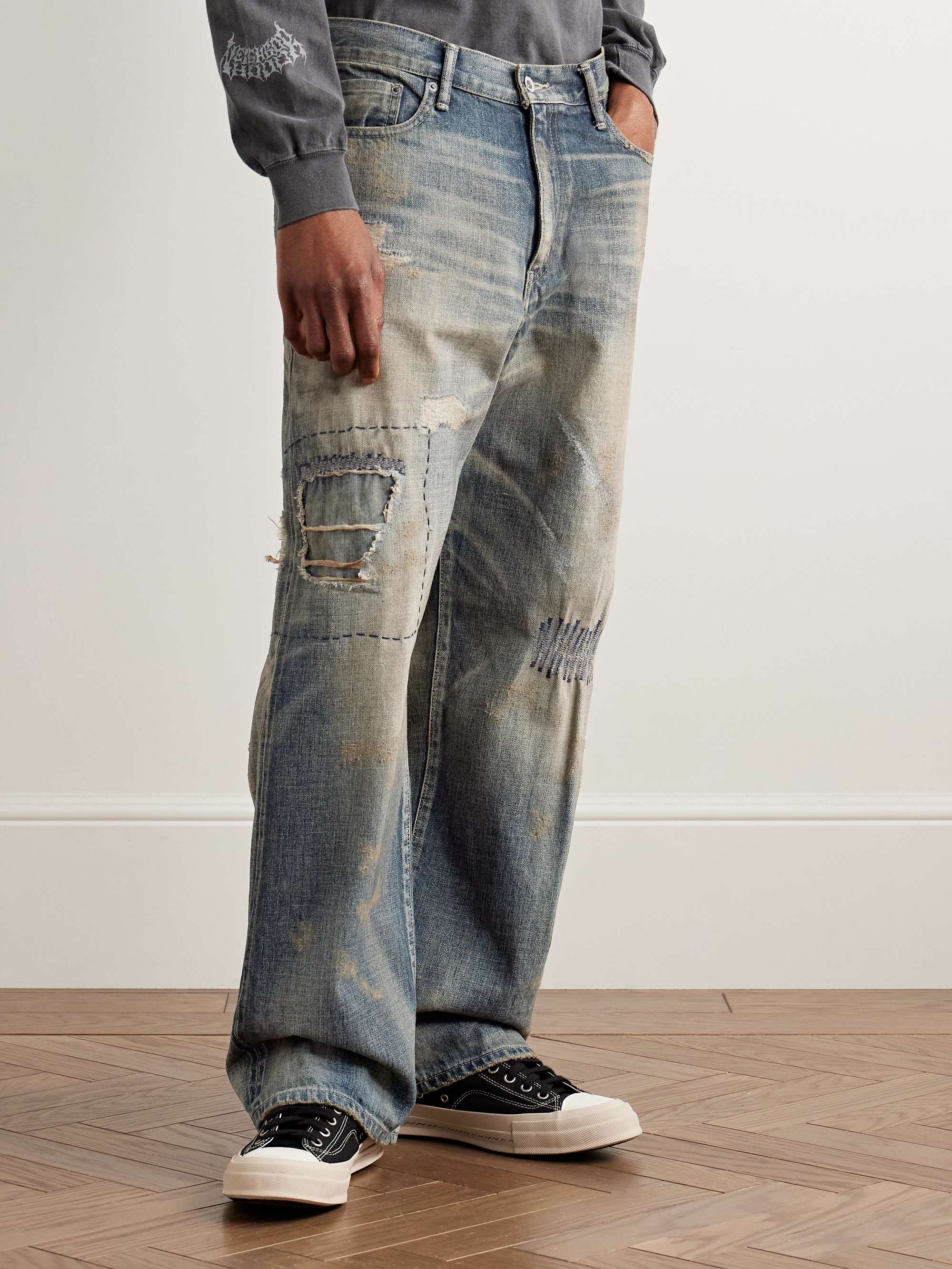 NEIGHBORHOOD Savage Wide-Leg Distressed Selvedge Jeans for NEIGHBORHOOD Savage Wide-Leg Distressed Selvedge Jeans for