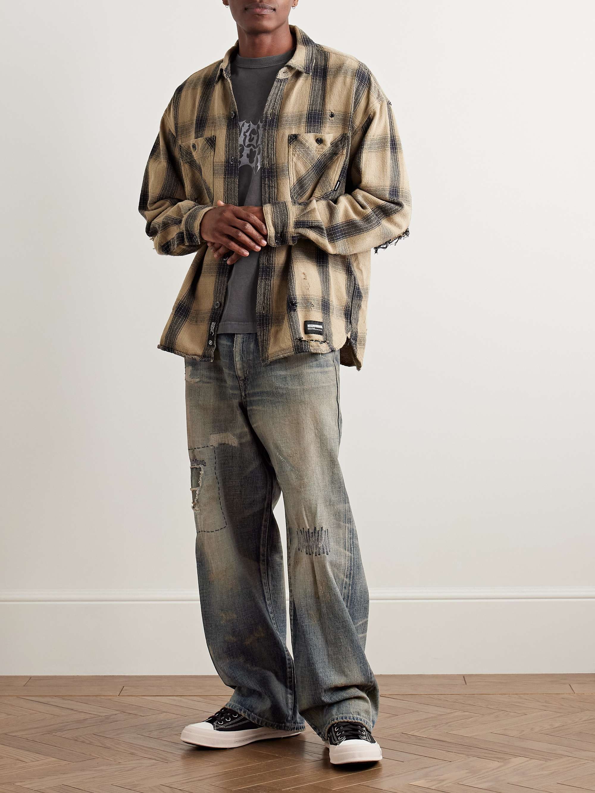 NEIGHBORHOOD Savage Wide-Leg Distressed Selvedge Jeans for