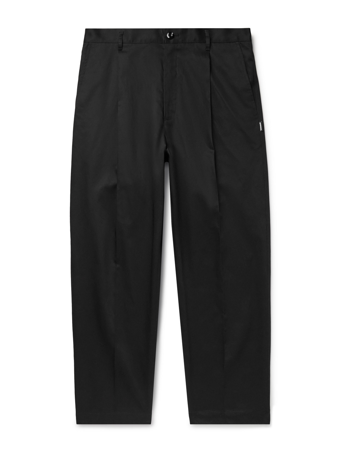 Neighborhood Tapered Pleated Cotton And Linen-blend Twill Trousers In Black