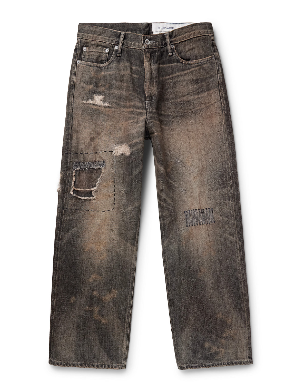Shop Neighborhood Savage Wide-leg Distressed Selvedge Jeans In Black