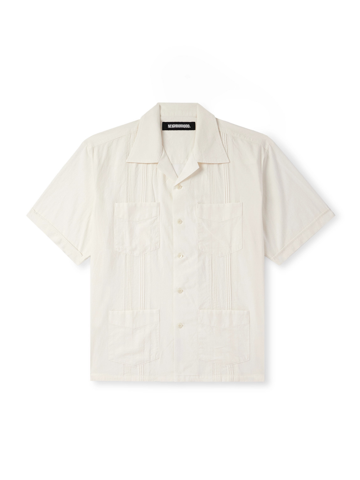 Neighborhood Guayabera Camp-collar Embroidered Pintucked Cotton-poplin Shirt In Neutral