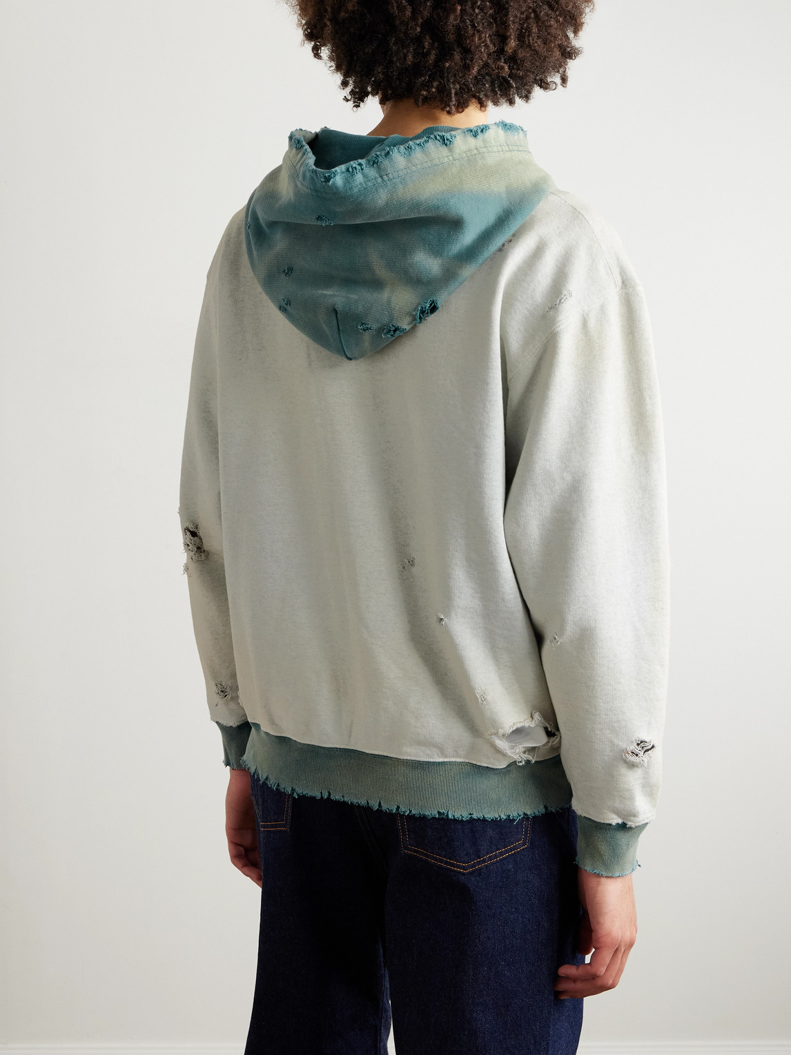NEIGHBORHOOD SAVAGE PRINTED DISTRESSED COTTON-JERSEY HOODIE