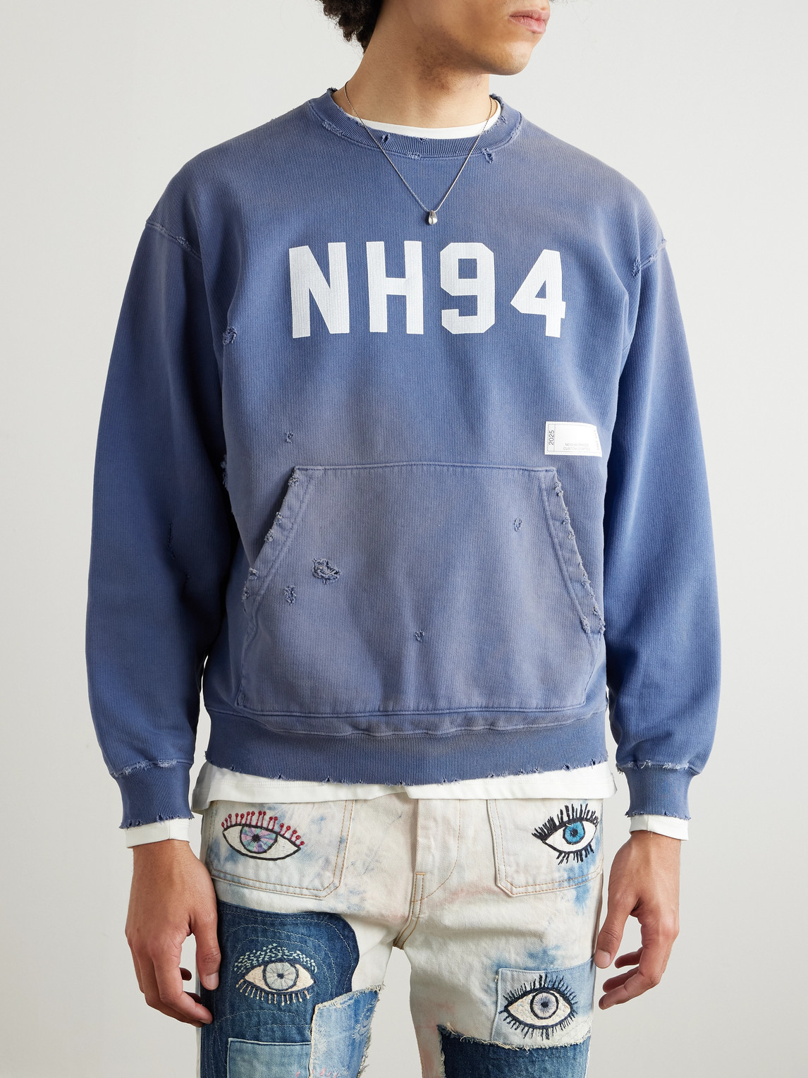 NEIGHBORHOOD SAVAGE PRINTED DISTRESSED COTTON-JERSEY SWEATSHIRT 