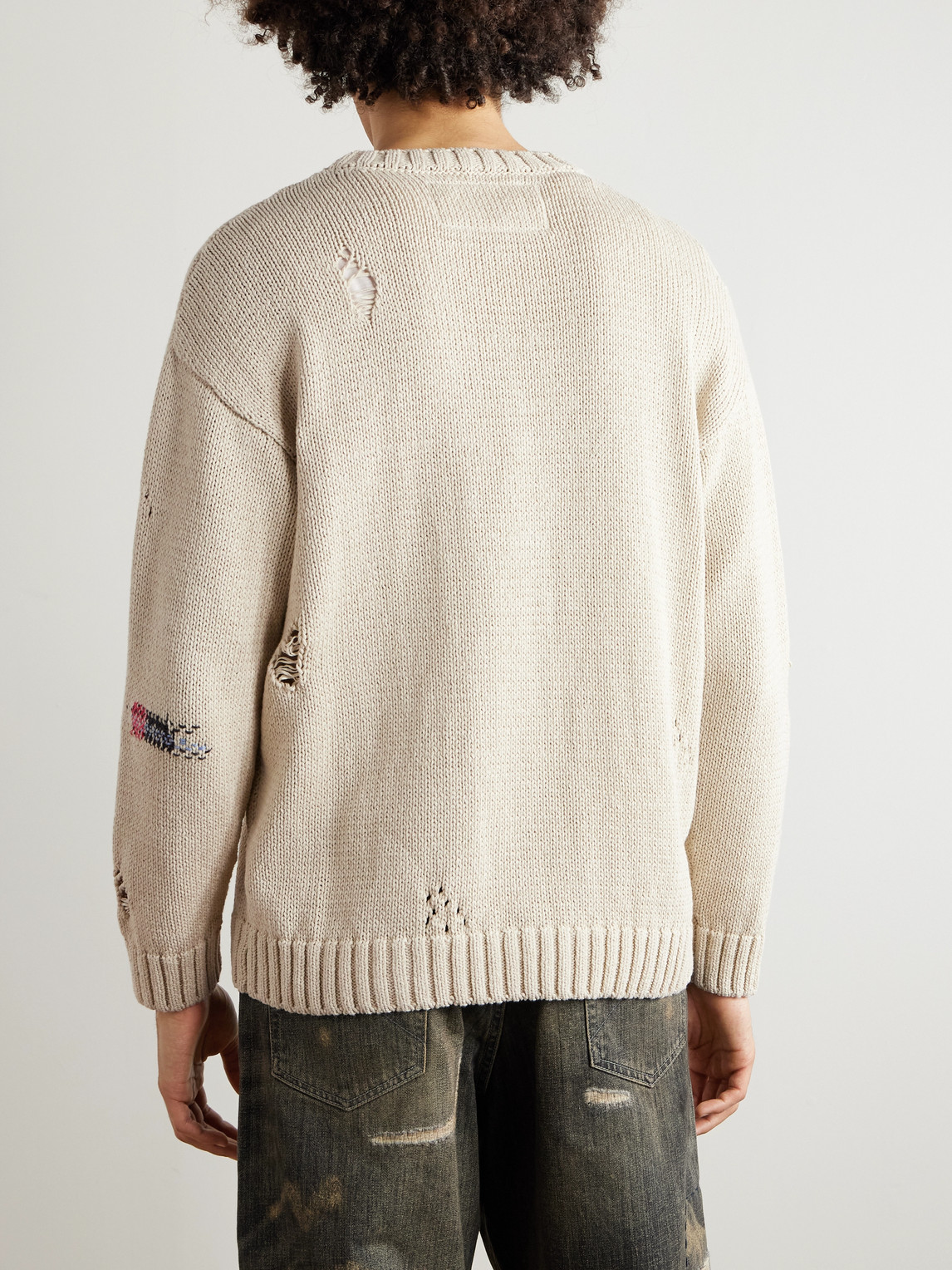 Neighborhood Savage Distressed Cotton Sweater In Neutrals