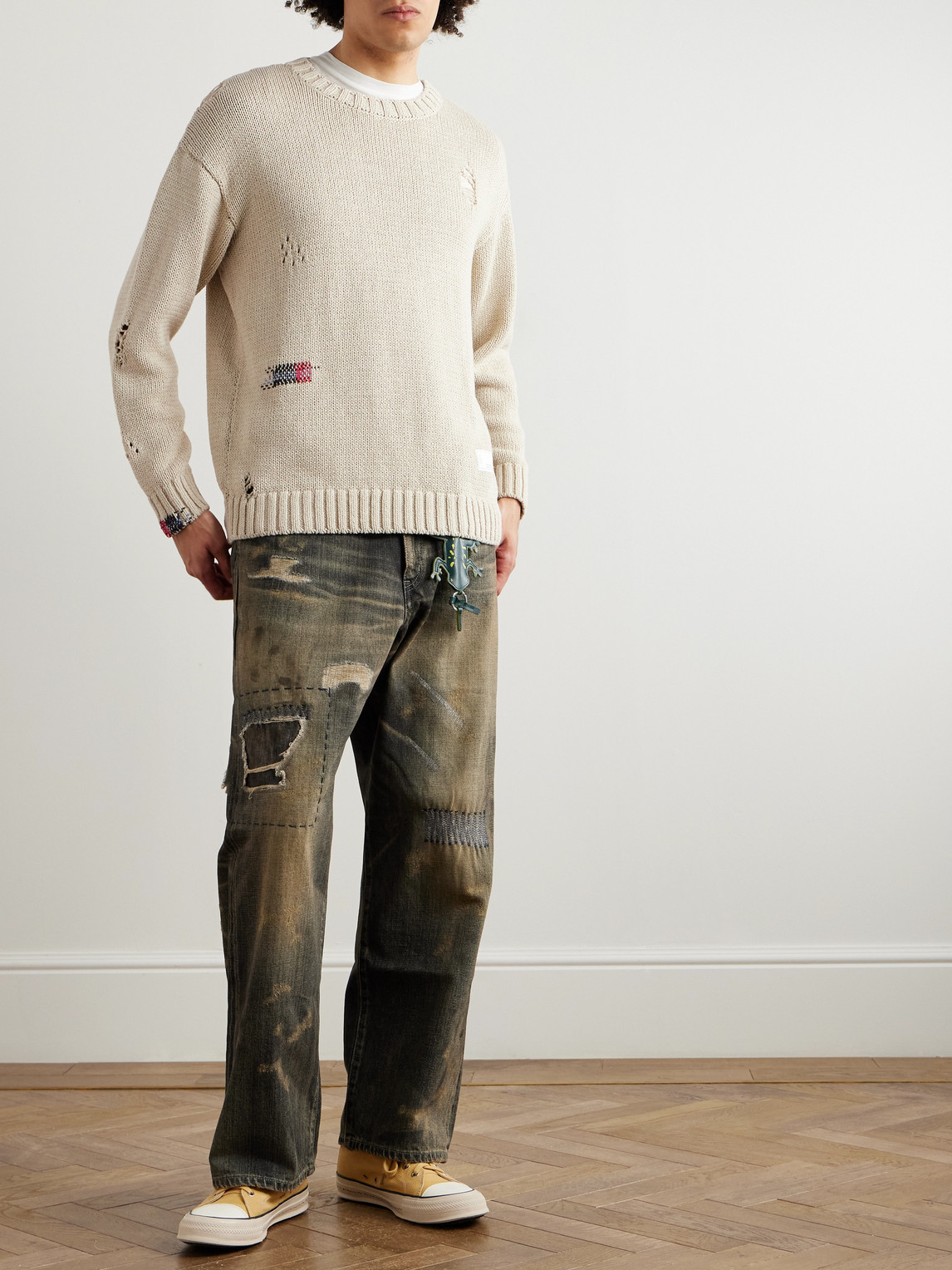 Neighborhood Savage Distressed Cotton Sweater In Neutrals