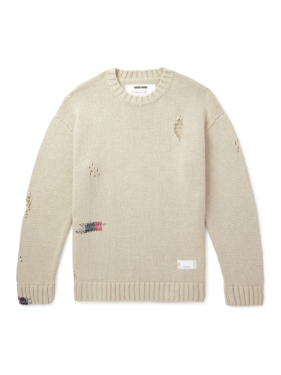 Neighborhood Savage Distressed Cotton Sweater In Neutrals