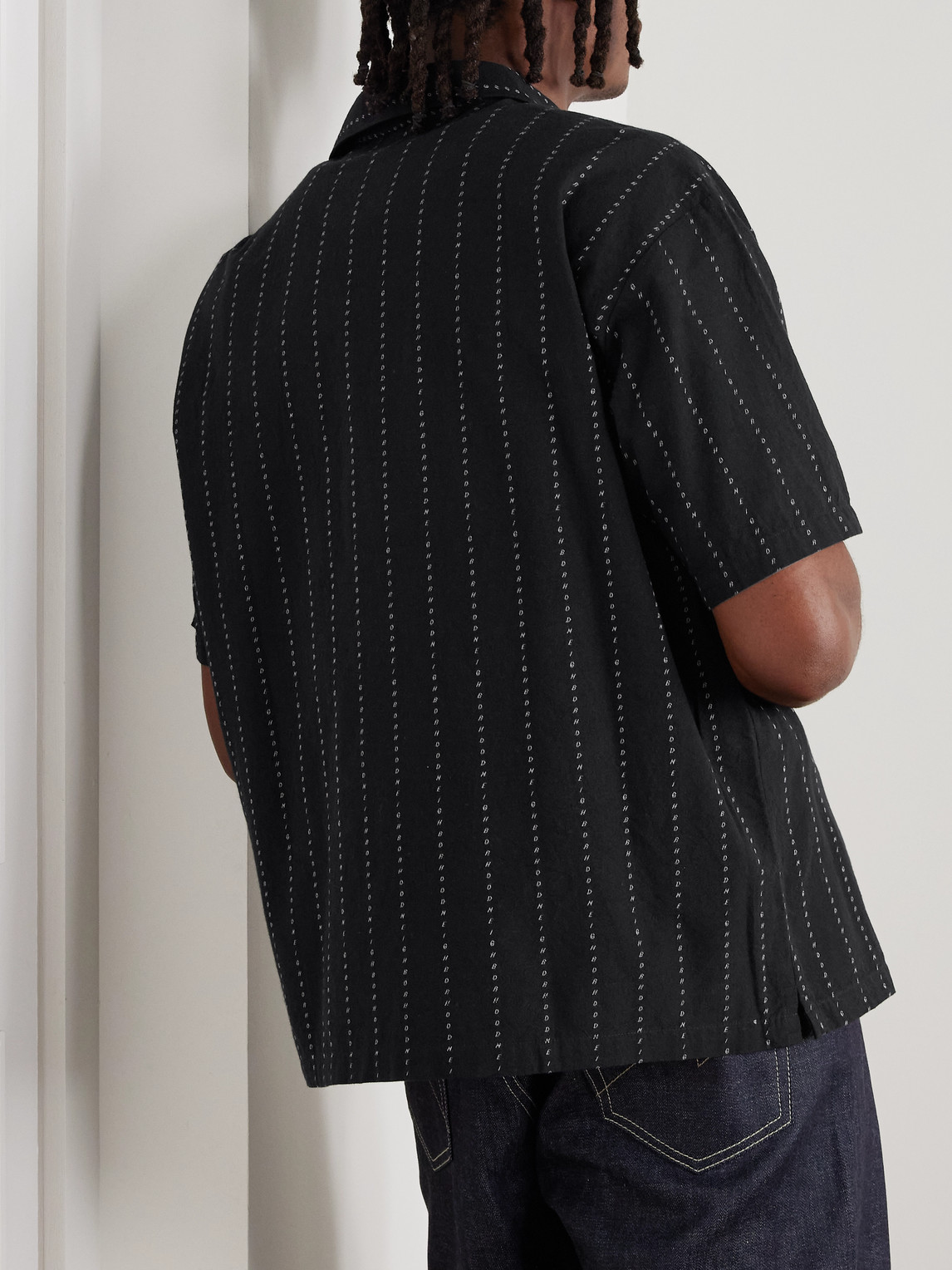 Neighborhood Dobby Convertible-collar Striped Cotton-poplin Shirt In Black