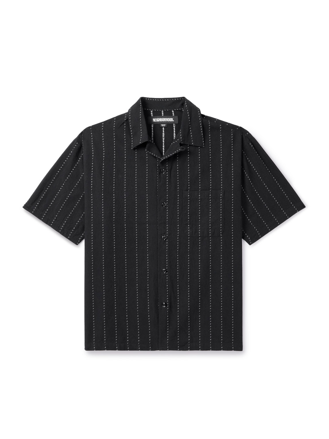 Neighborhood Dobby Convertible-collar Striped Cotton-poplin Shirt In Black