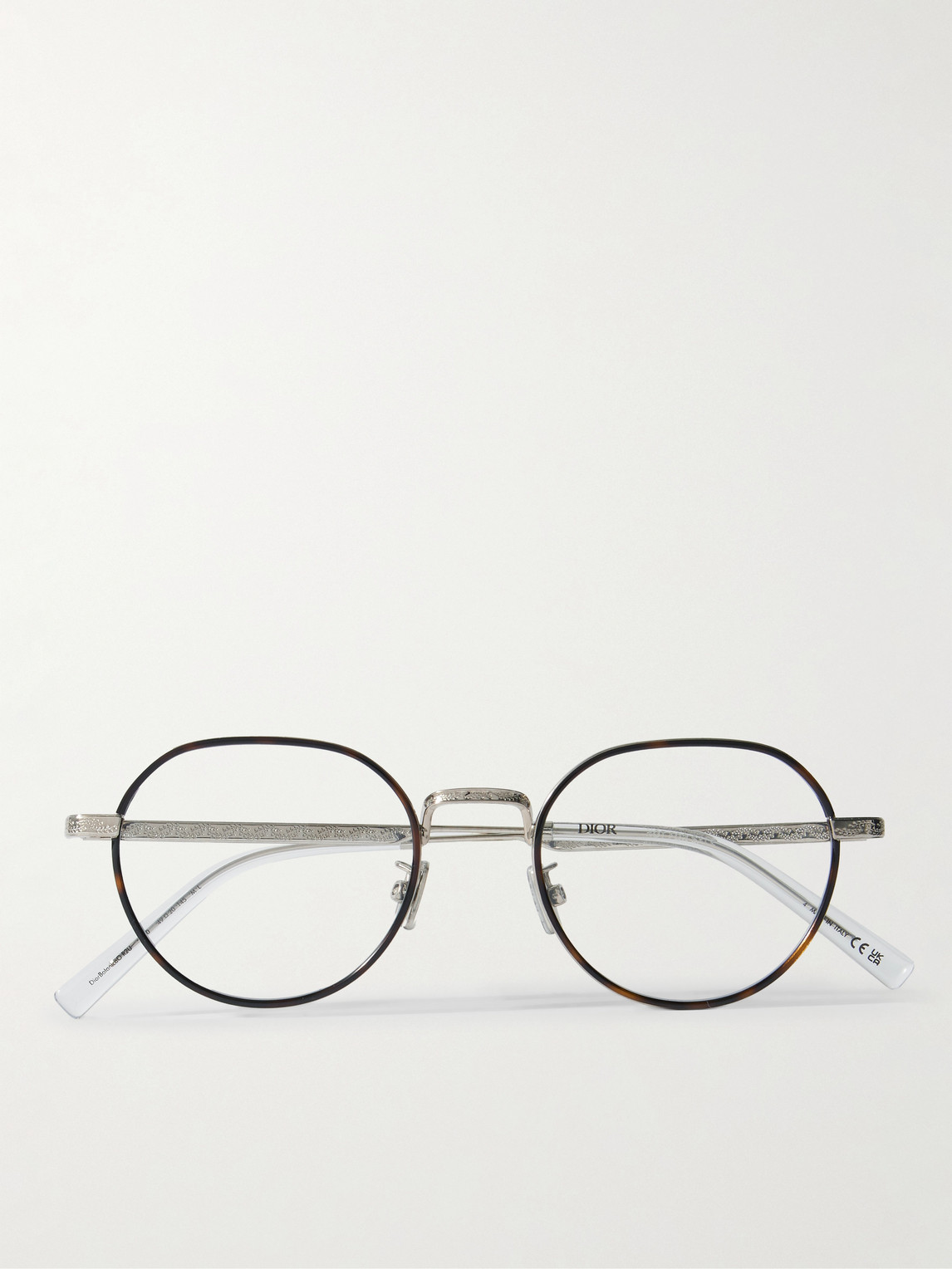 Dior Botanico R2u Round-frame Tortoiseshell Acetate And Silver-tone Metal Optical Glasses In Black