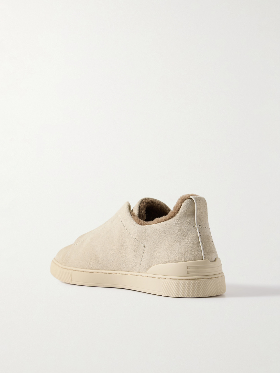 Zegna Triple Stitch™ Shearling-lined Suede Slip-on Sneakers In Neutrals