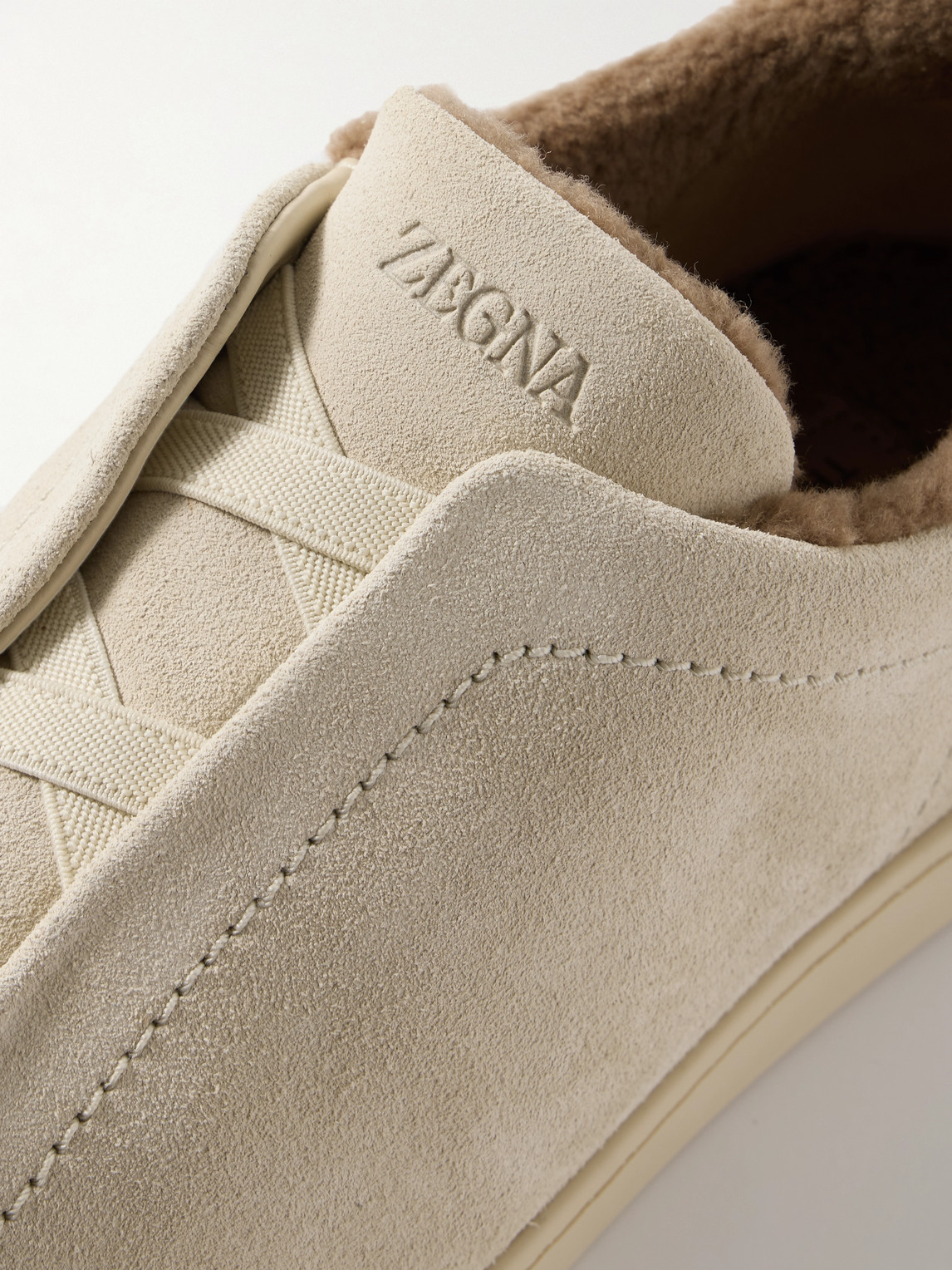 Zegna Triple Stitch™ Shearling-lined Suede Slip-on Sneakers In Neutrals