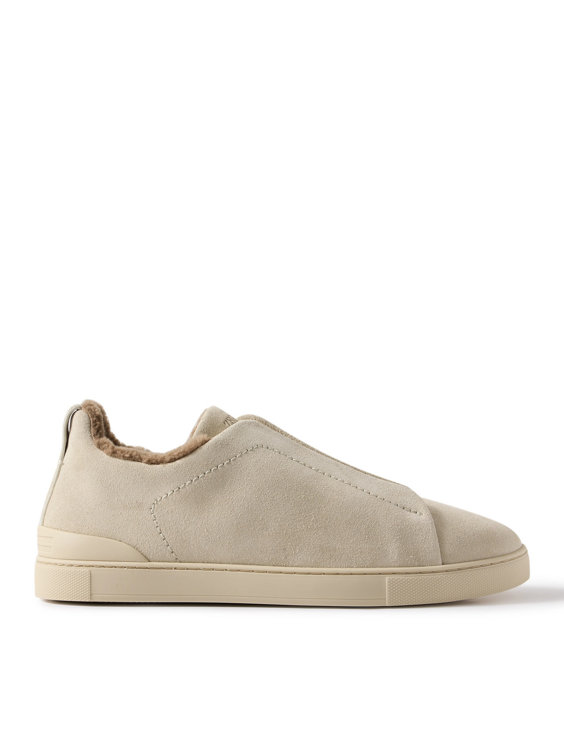 Zegna Triple Stitch™ Shearling-lined Suede Slip-on Sneakers In Neutrals